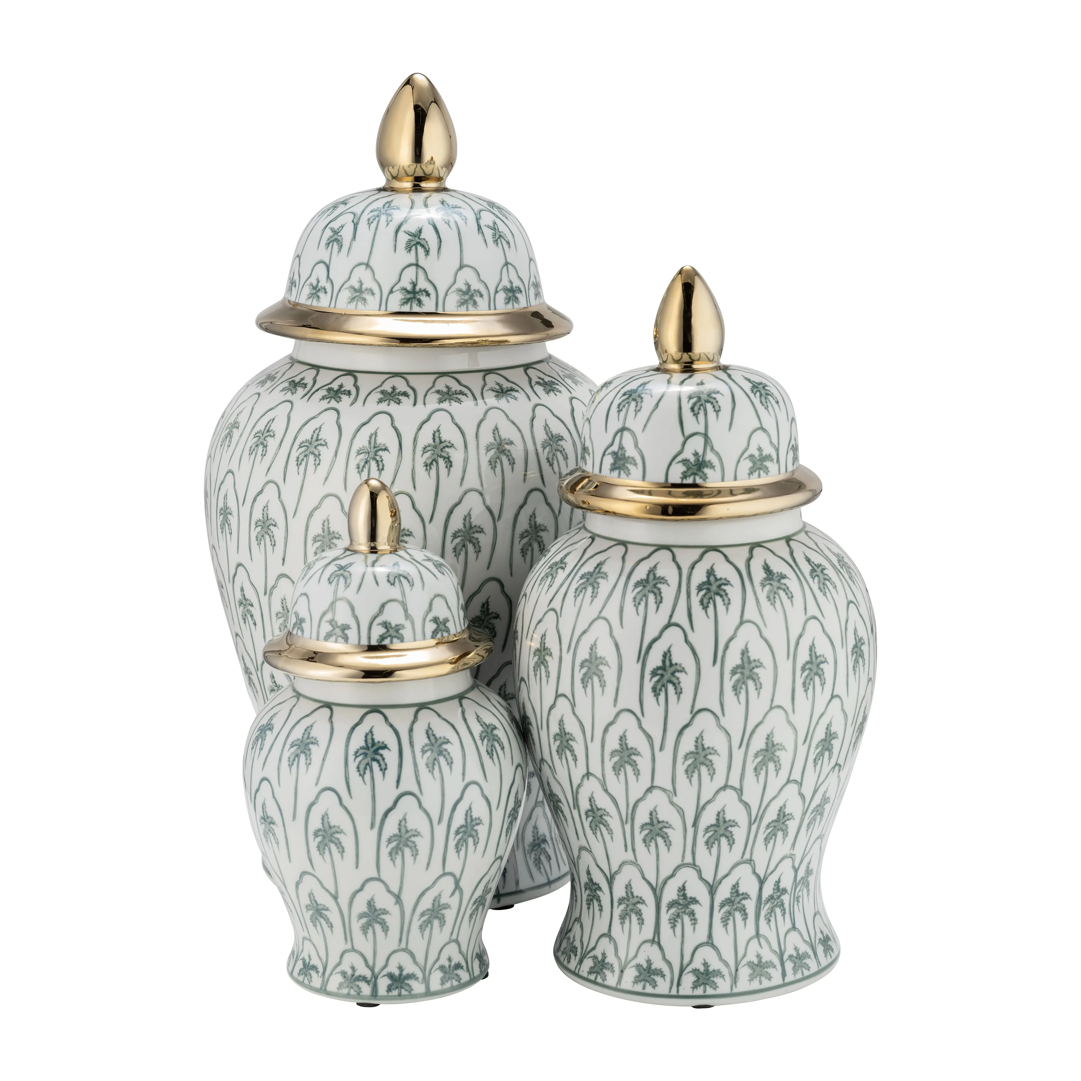CER, 10"H TEMPLE JAR, GREEN/GOLD