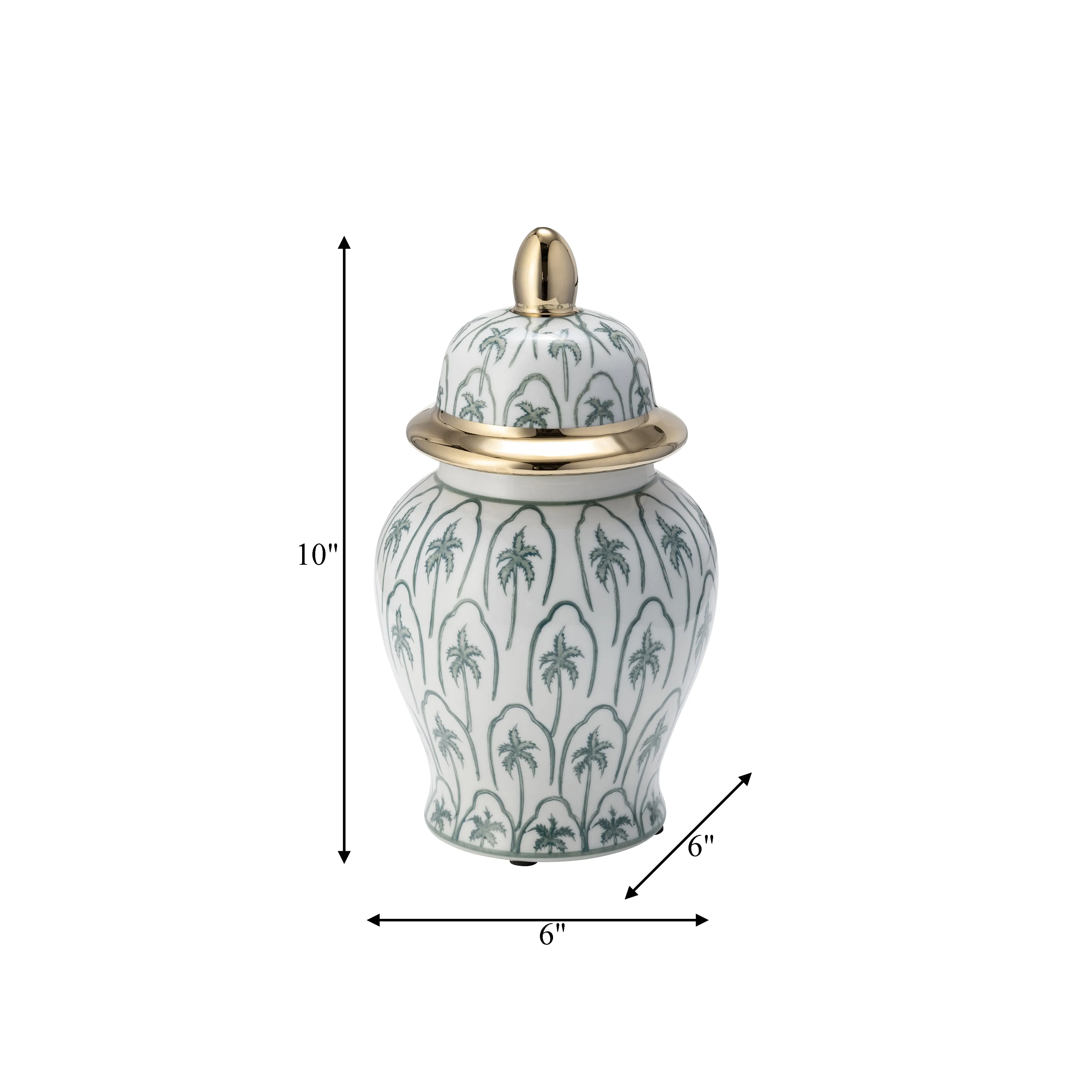 CER, 10"H TEMPLE JAR, GREEN/GOLD