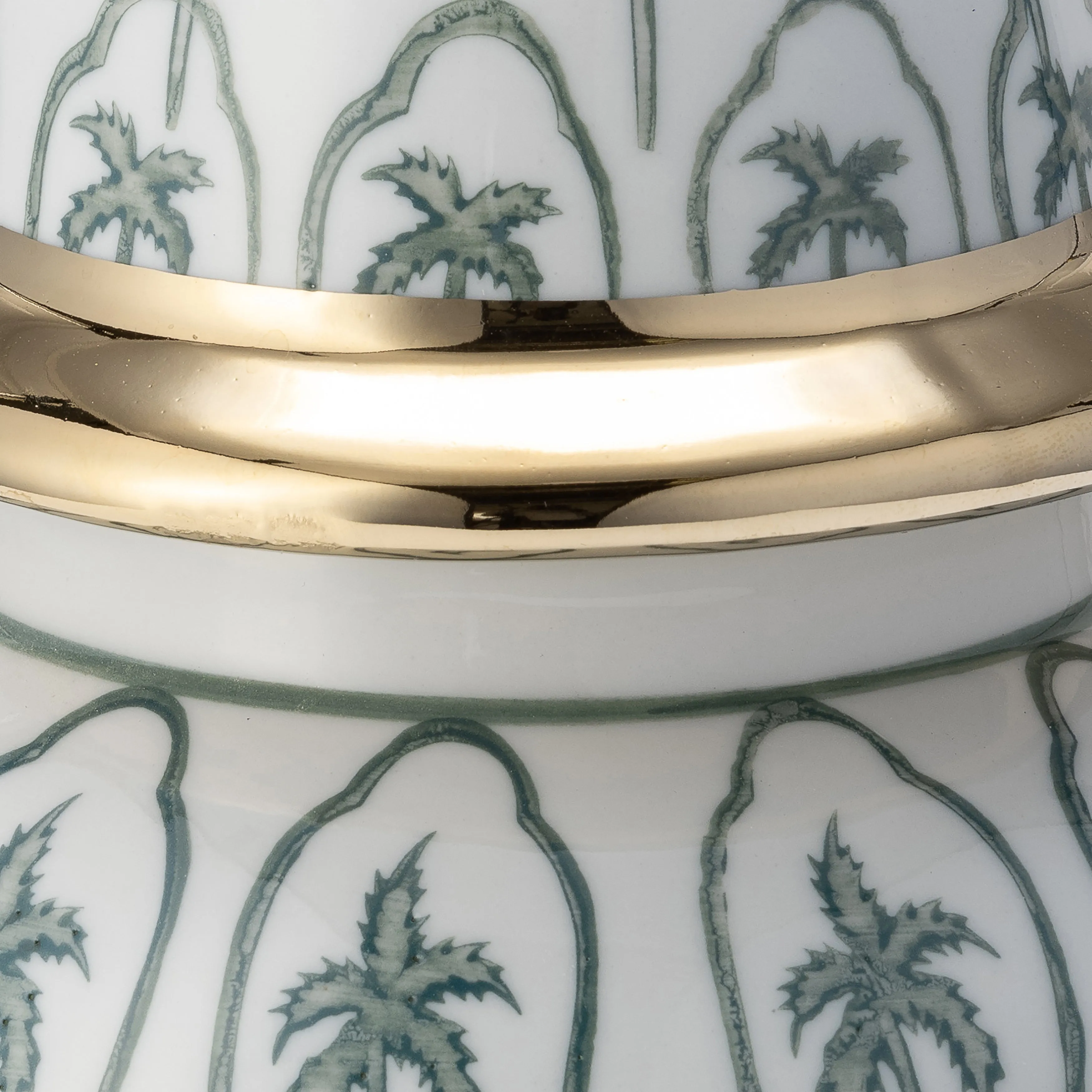 CER, 10"H TEMPLE JAR, GREEN/GOLD