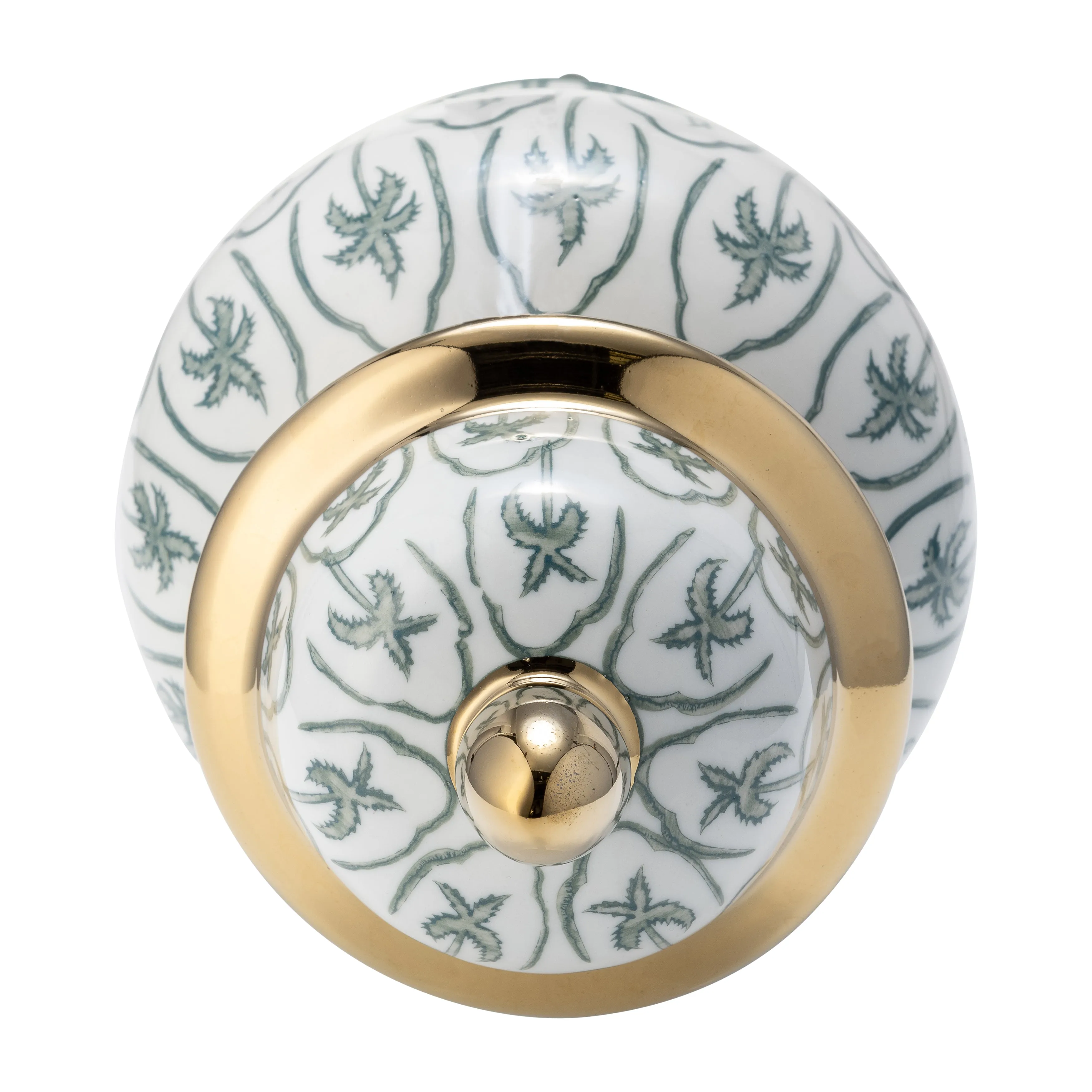 CER, 10"H TEMPLE JAR, GREEN/GOLD