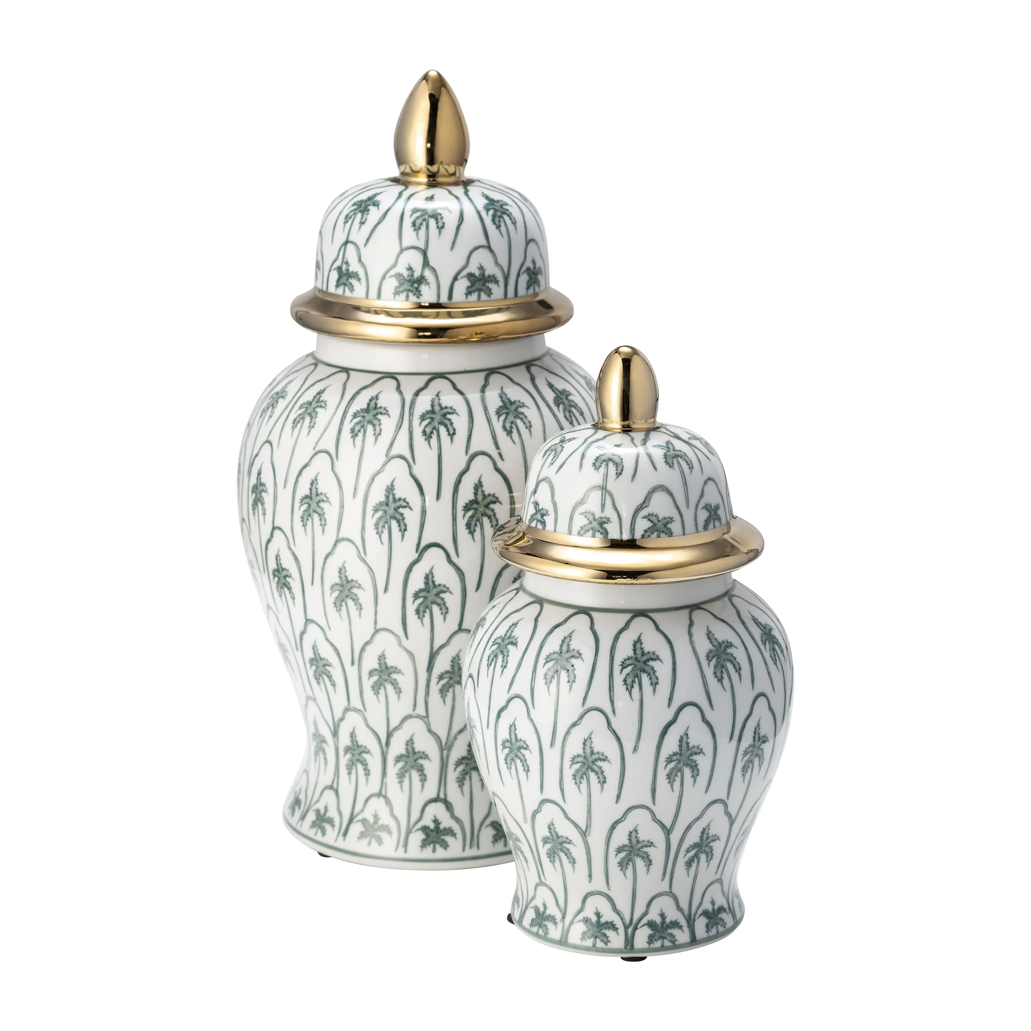 CER, 10"H TEMPLE JAR, GREEN/GOLD