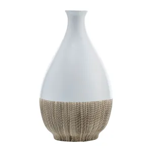 CER, 11"H 2-TONE TEARDROP VASE, CREME/WHT