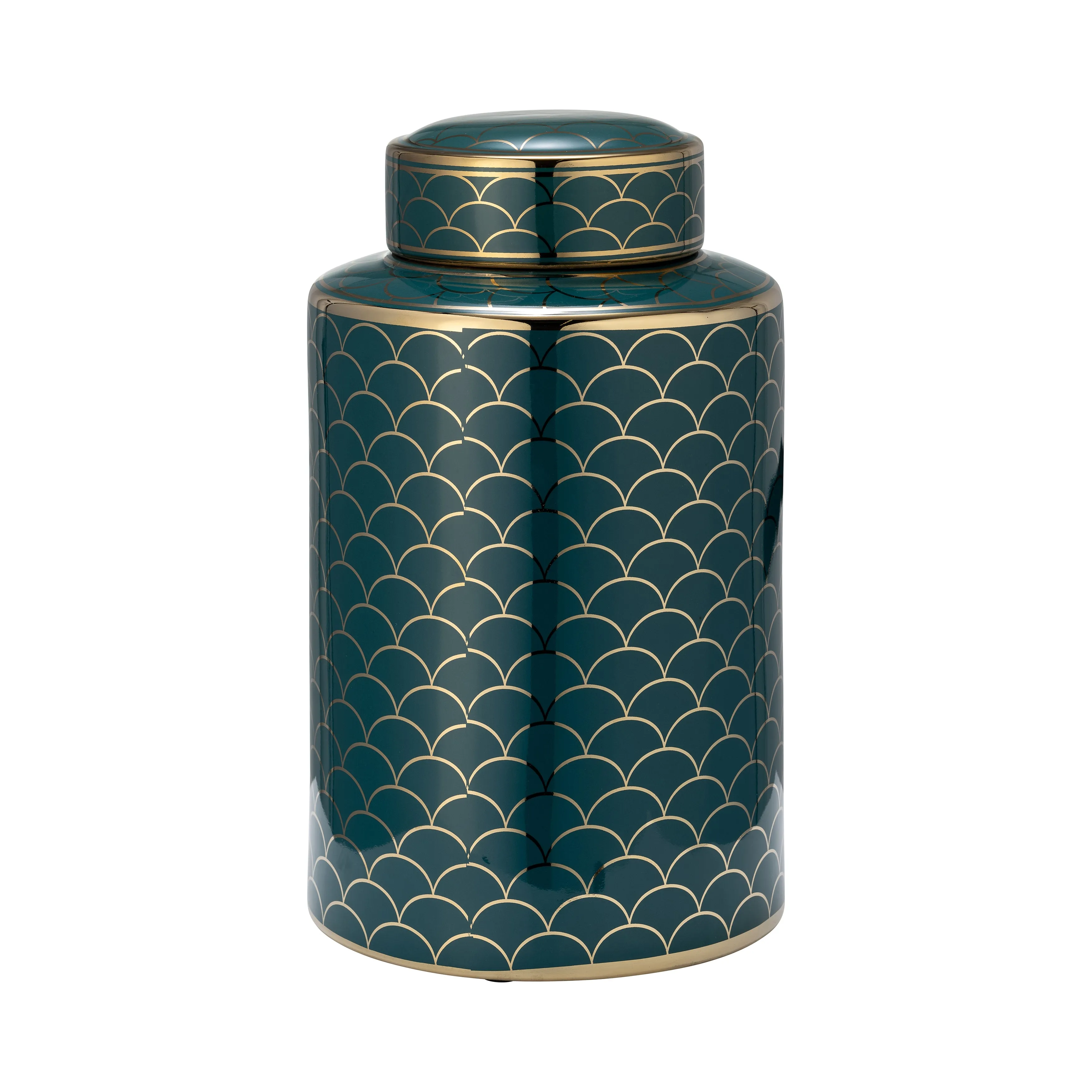CER, 12" CRACKLE JAR W/ LID, GOLD