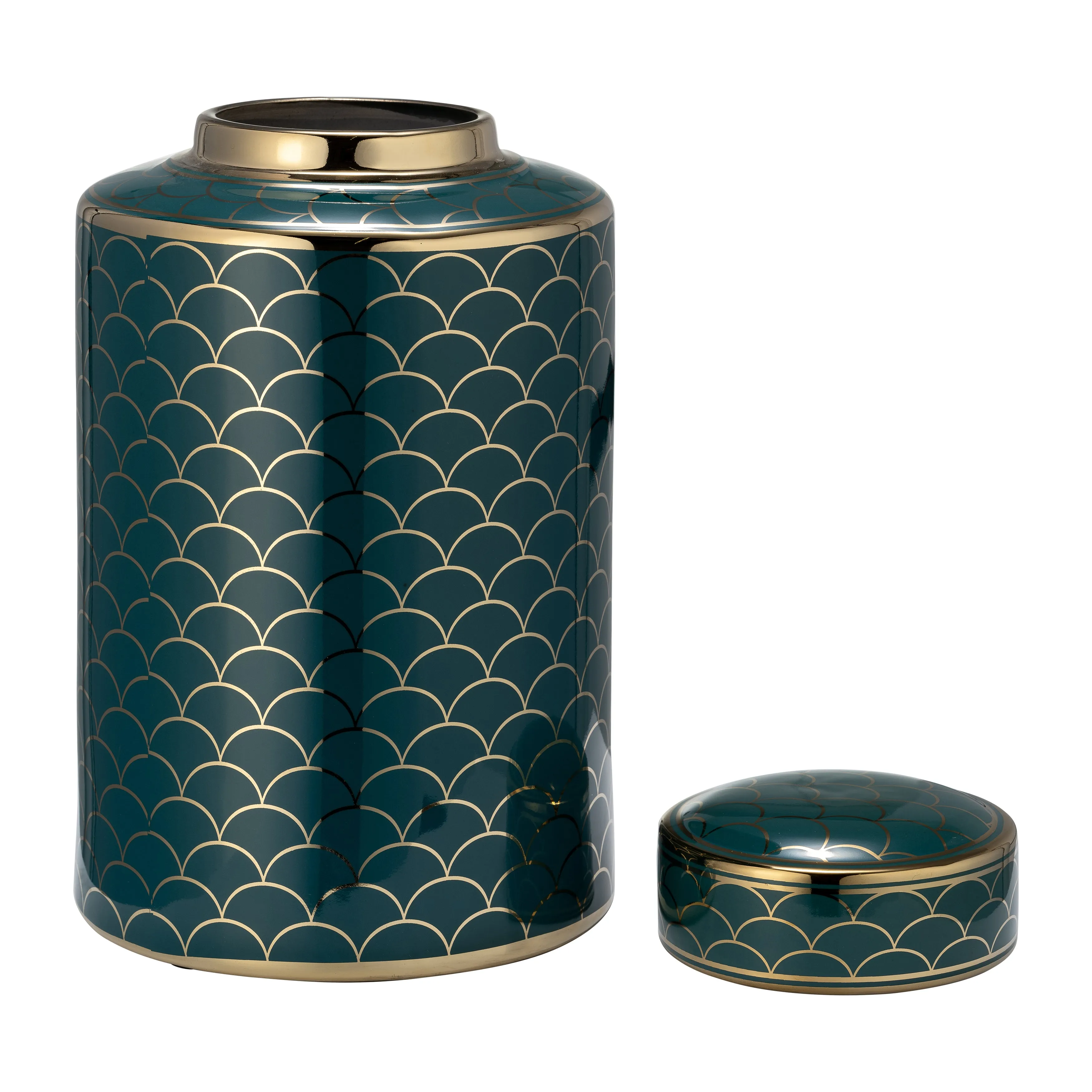 CER, 12" CRACKLE JAR W/ LID, GOLD