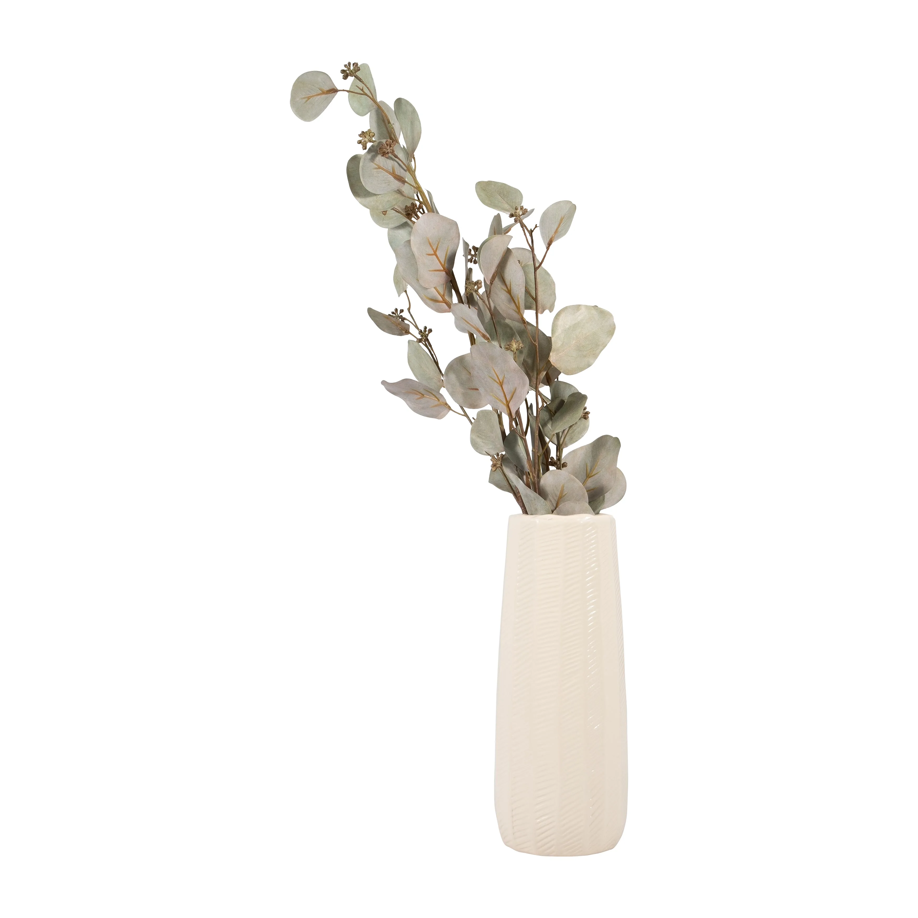 CER, 12" ETCHED LINES CYLINDER VASE, COTTON