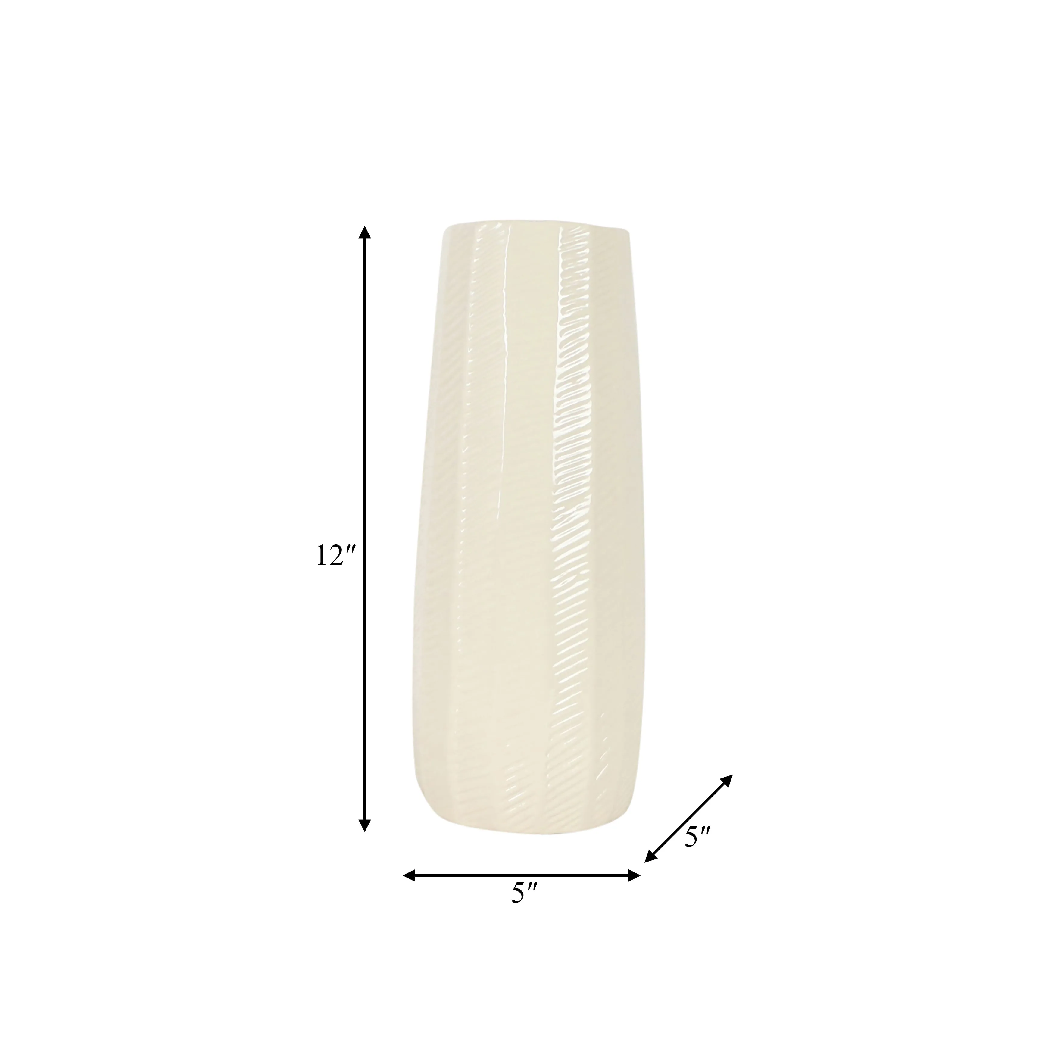 CER, 12" ETCHED LINES CYLINDER VASE, COTTON