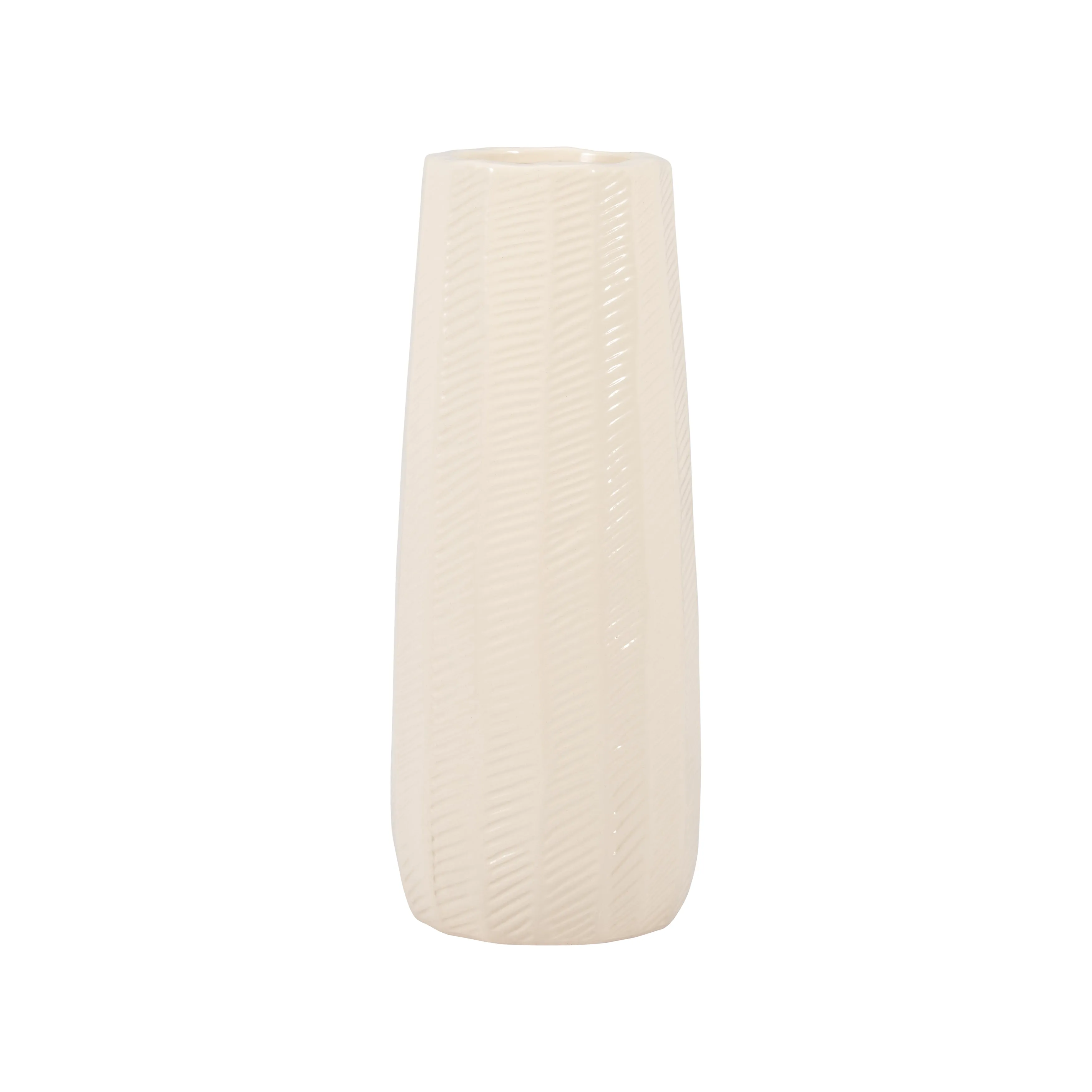 CER, 12" ETCHED LINES CYLINDER VASE, COTTON