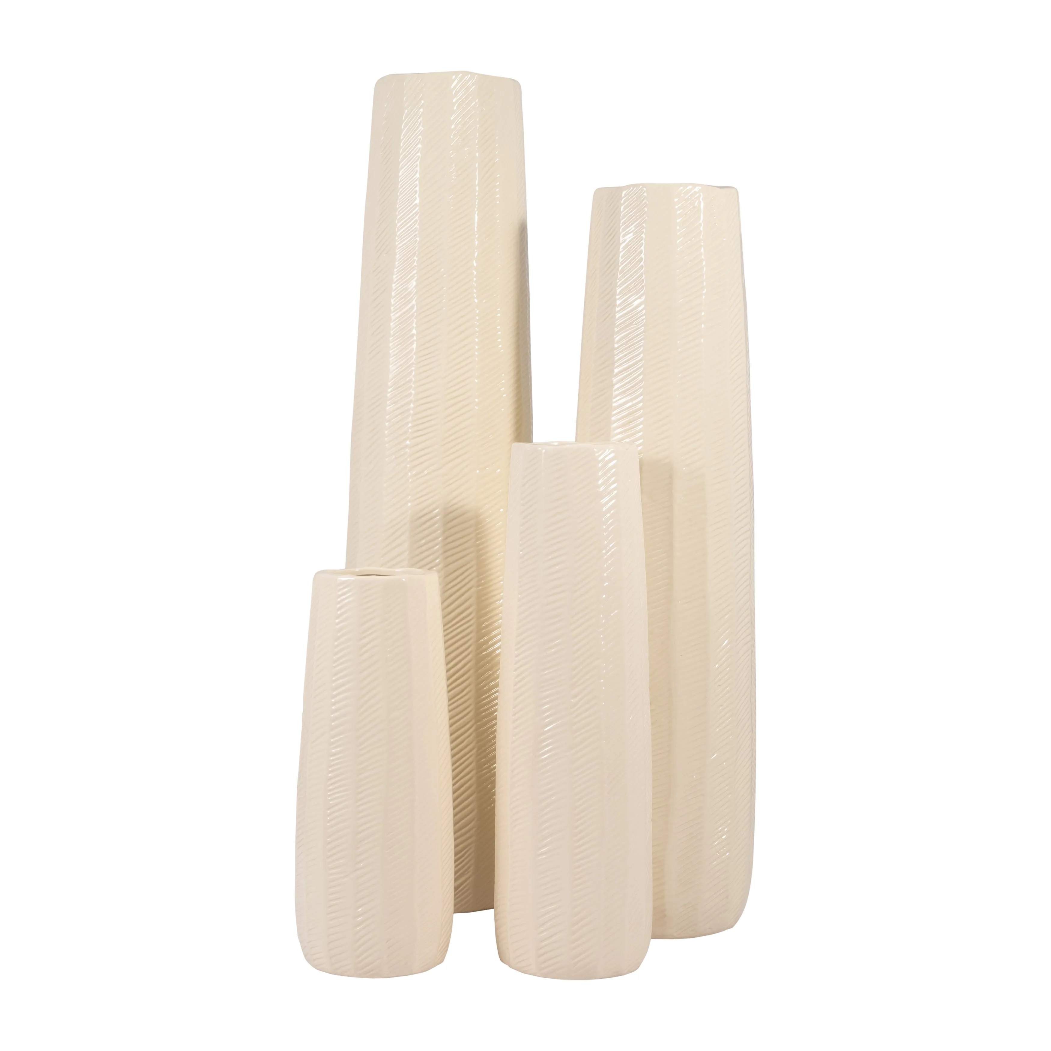 CER, 12" ETCHED LINES CYLINDER VASE, COTTON