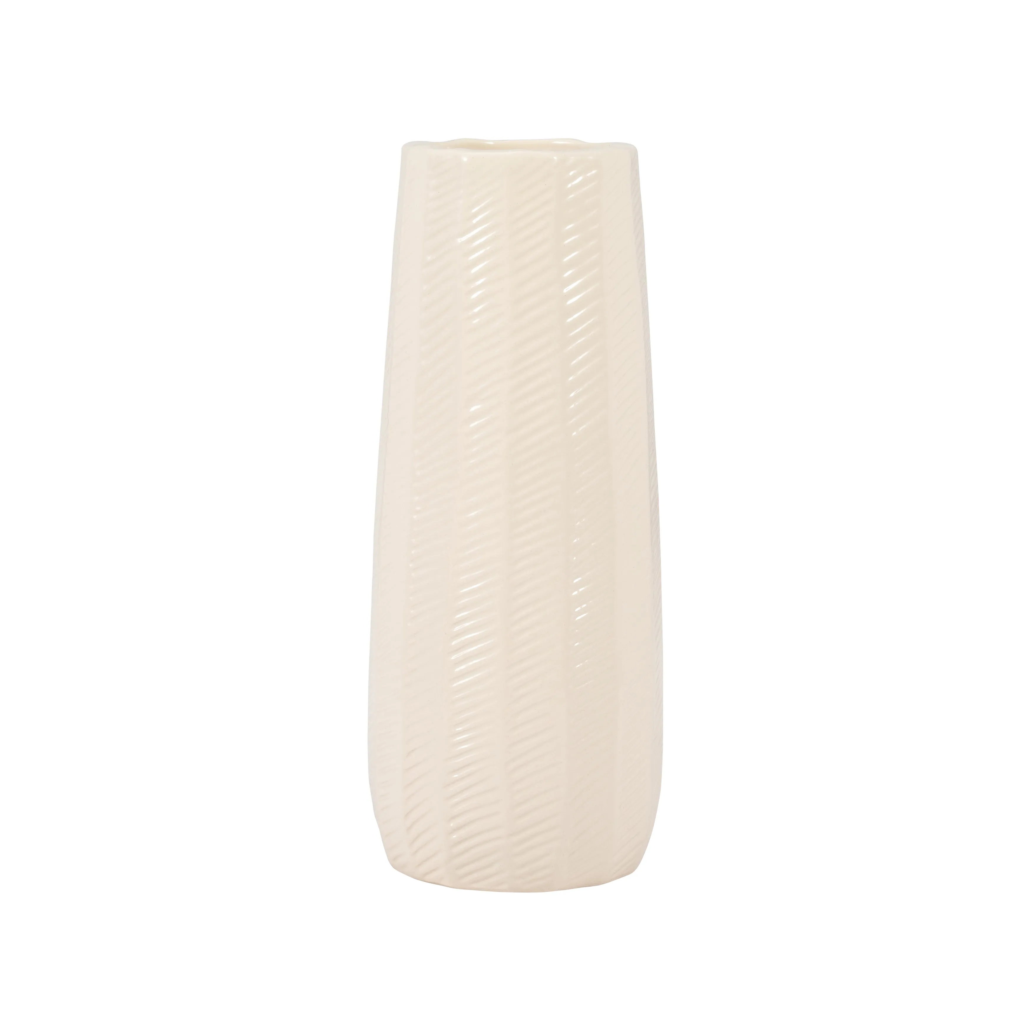 CER, 12" ETCHED LINES CYLINDER VASE, COTTON