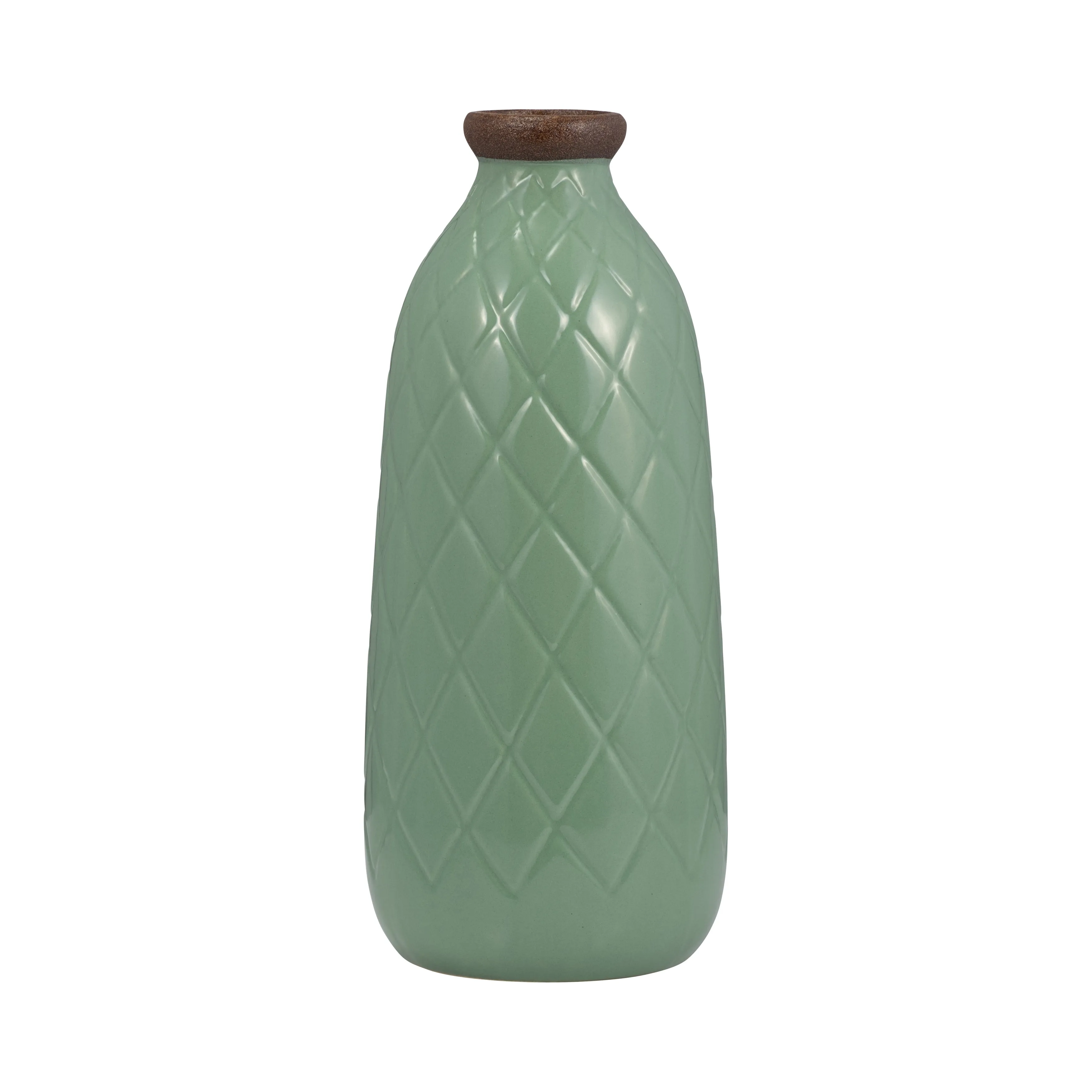 CER, 12" PLAID TEXTURED VASE, DARK SAGE