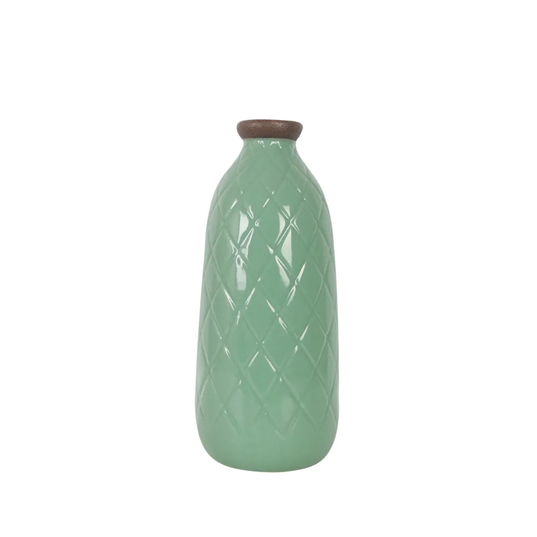 CER, 12" PLAID TEXTURED VASE, DARK SAGE