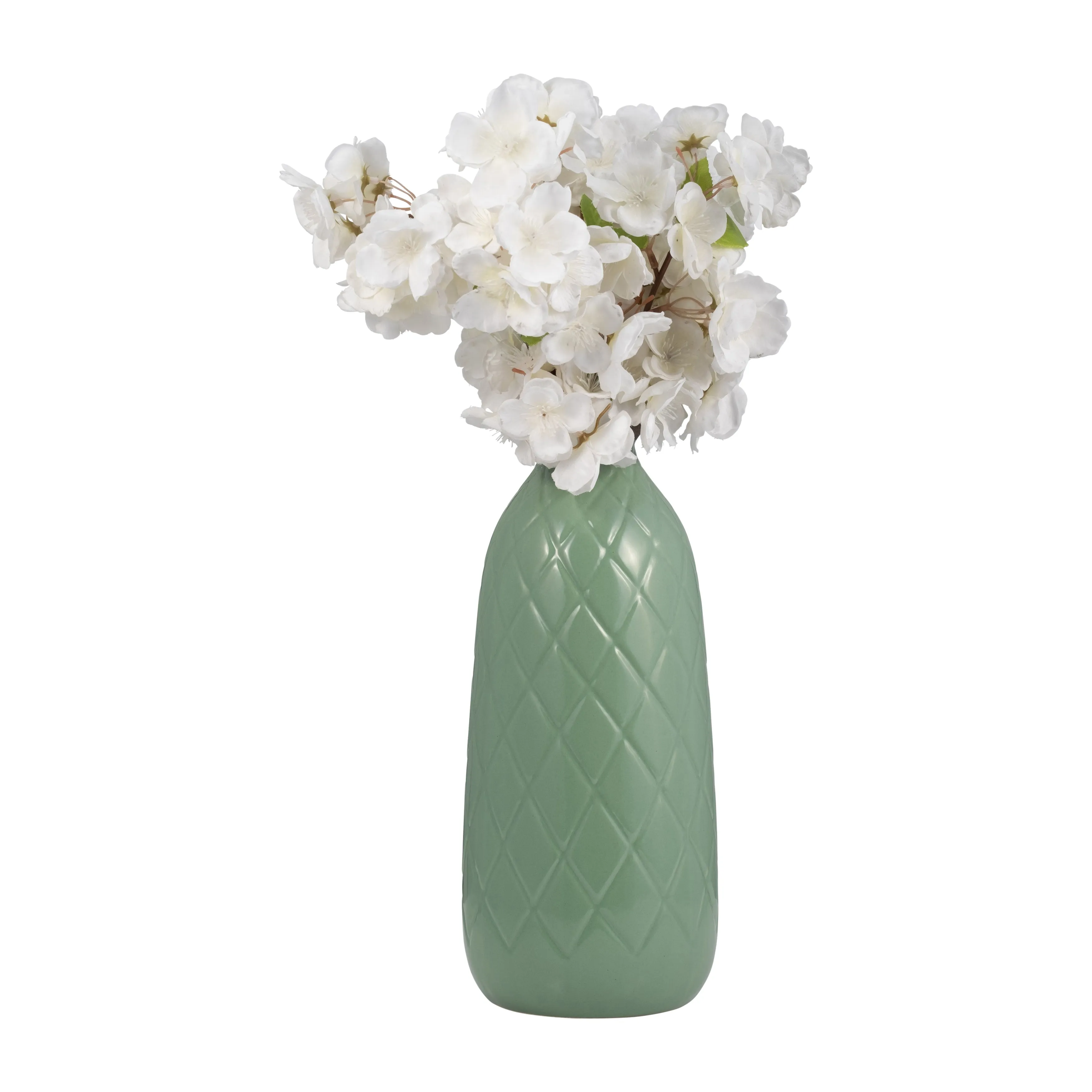 CER, 12" PLAID TEXTURED VASE, DARK SAGE