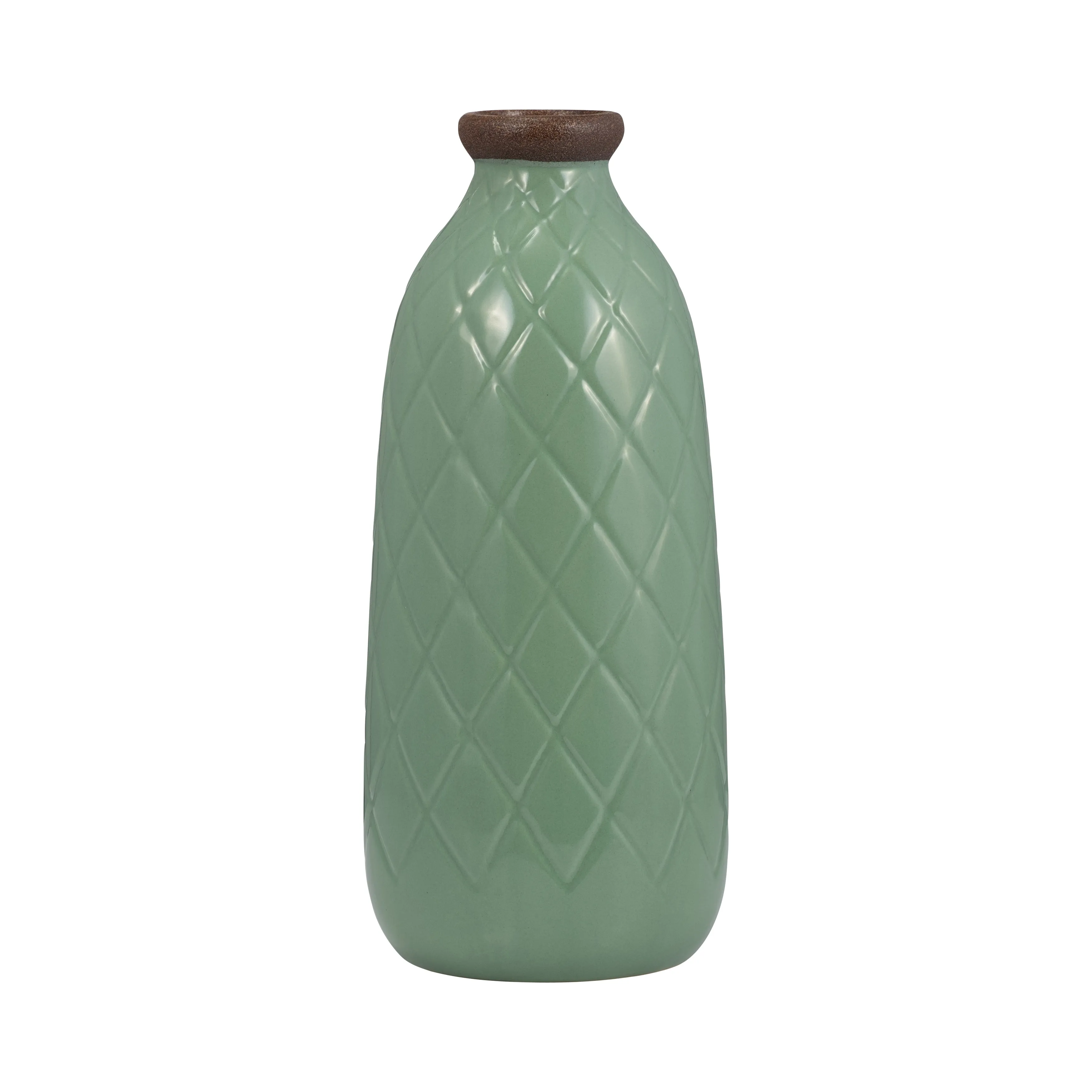 CER, 12" PLAID TEXTURED VASE, DARK SAGE