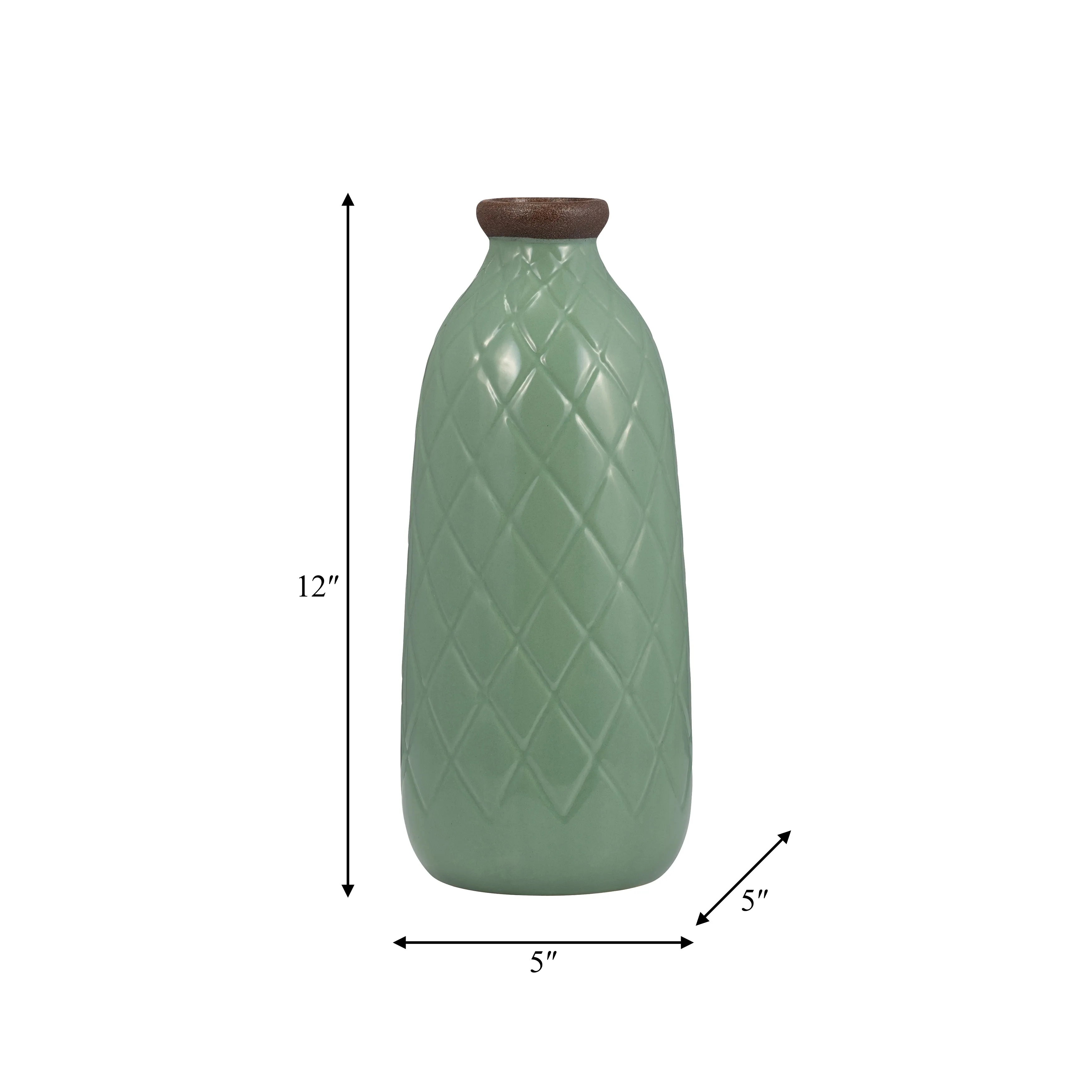 CER, 12" PLAID TEXTURED VASE, DARK SAGE