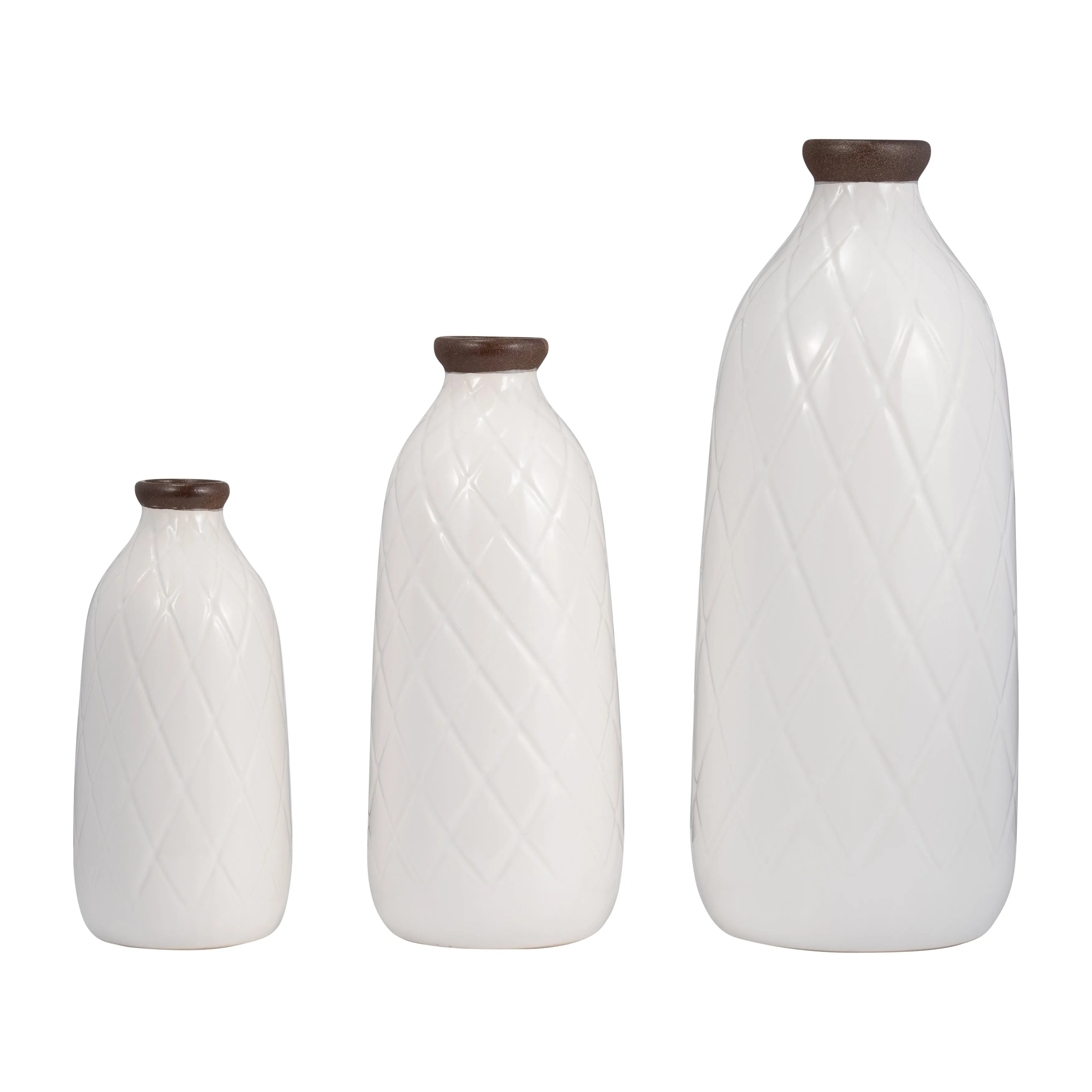 CER, 12" PLAID TEXTURED VASE, WHITE
