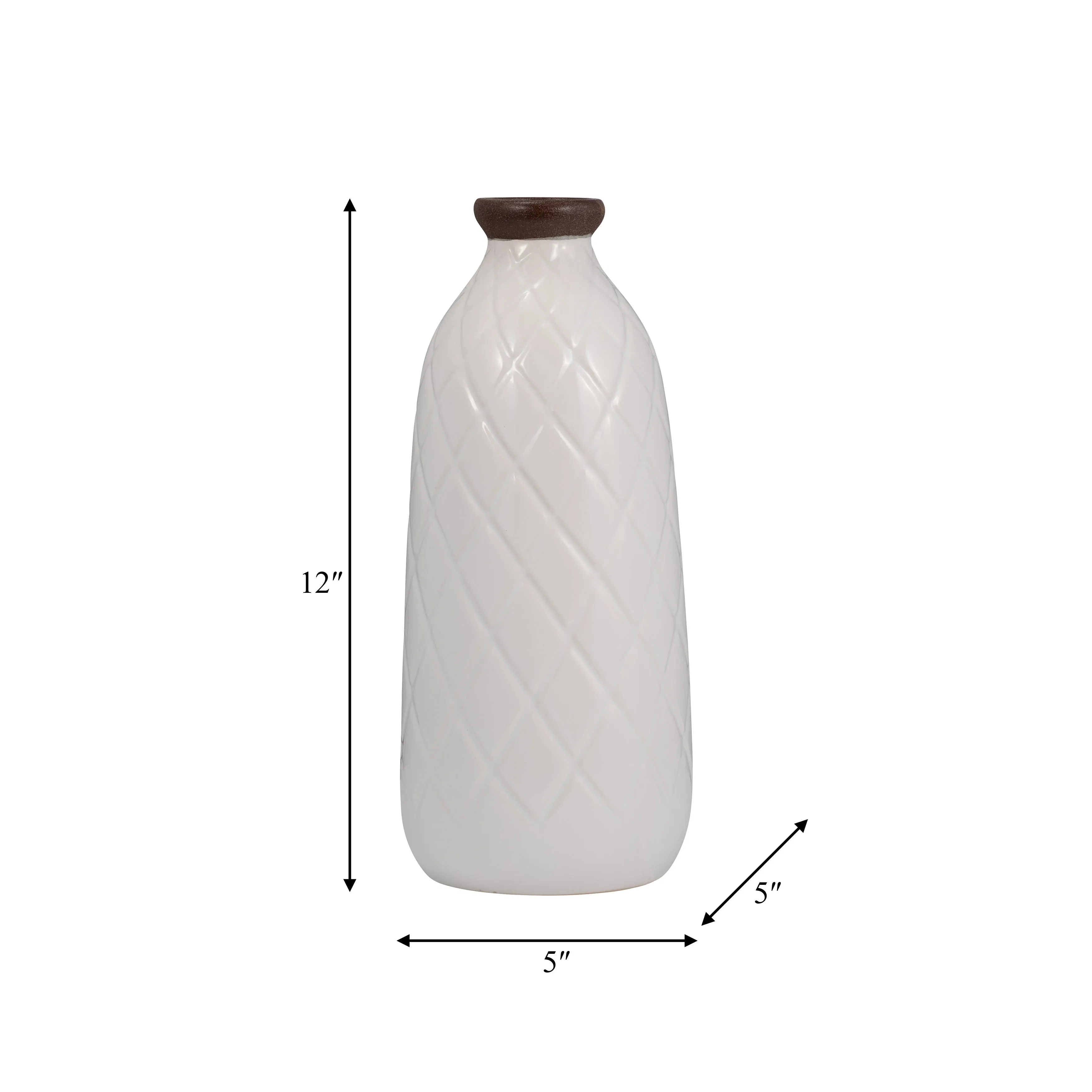 CER, 12" PLAID TEXTURED VASE, WHITE