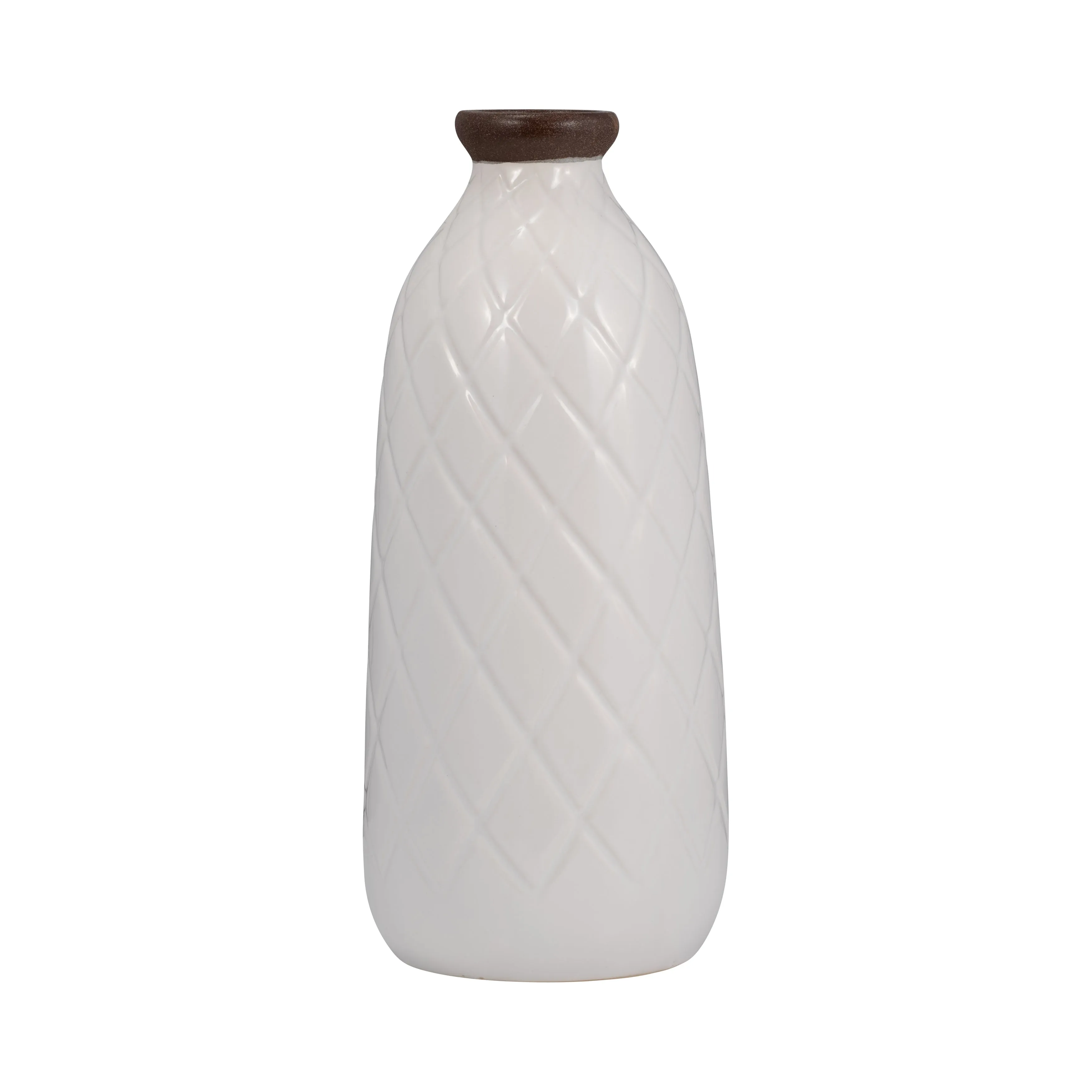 CER, 12" PLAID TEXTURED VASE, WHITE