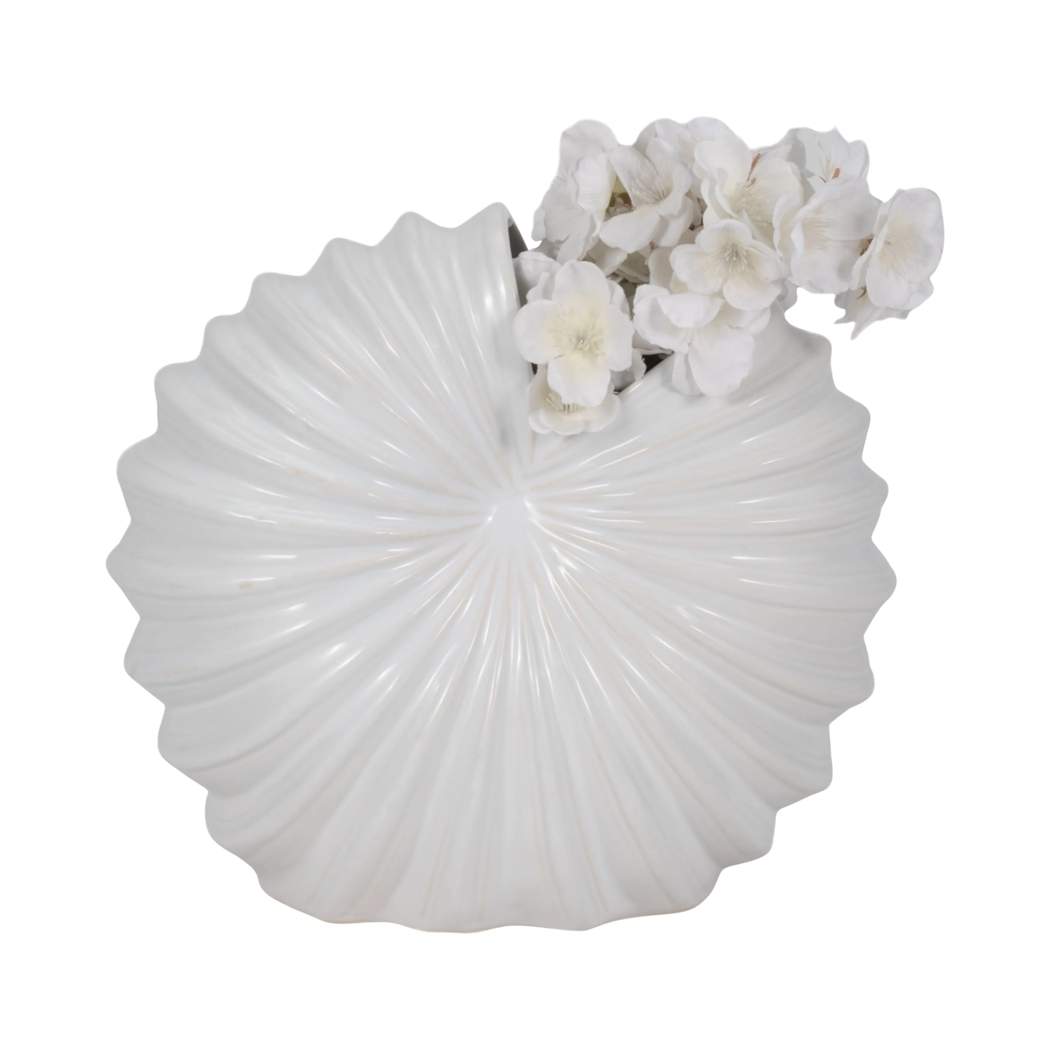CER, 12" SHELL VASE, WHITE