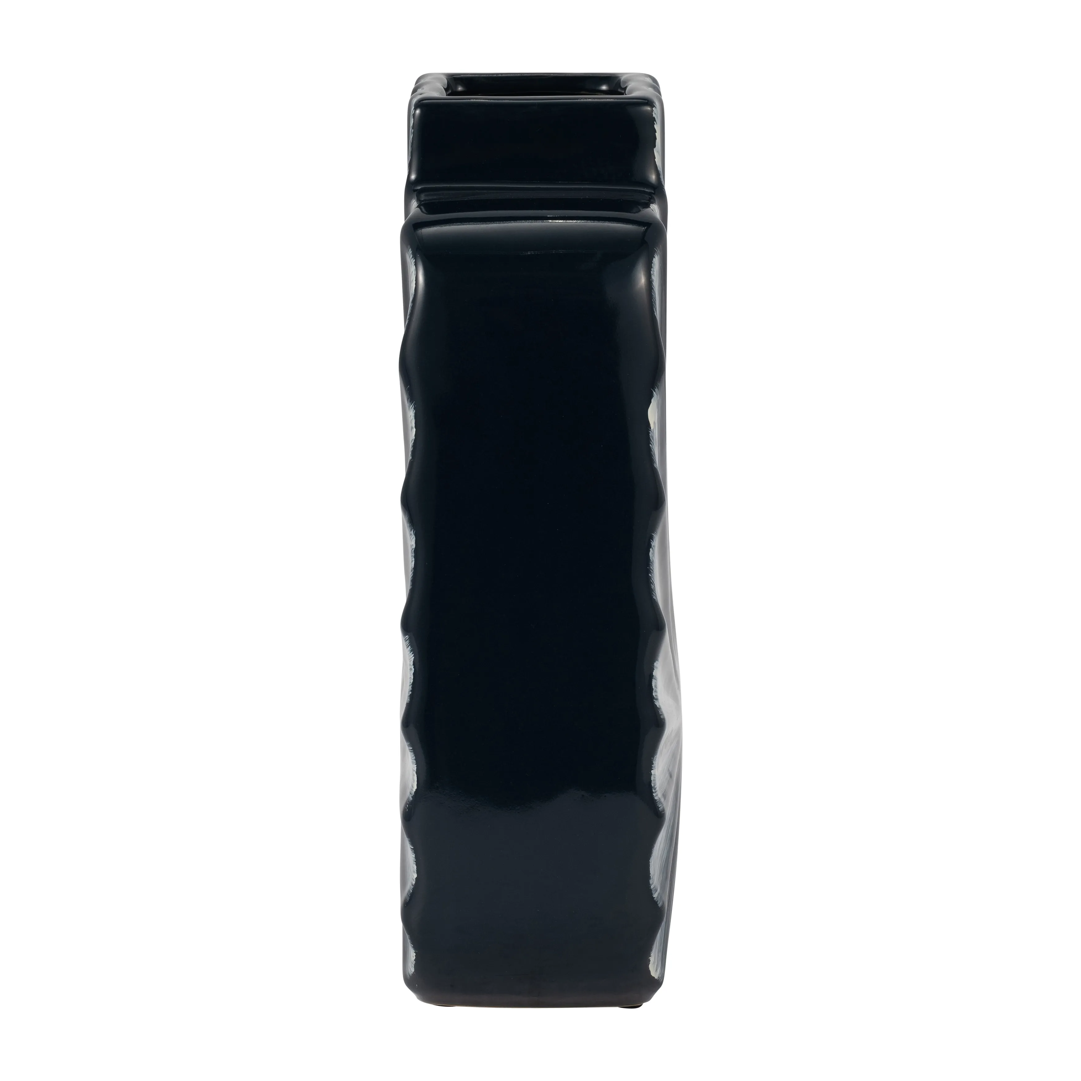 CER, 12"H TEXTURED VASE,  NVY BLUE/CREAM