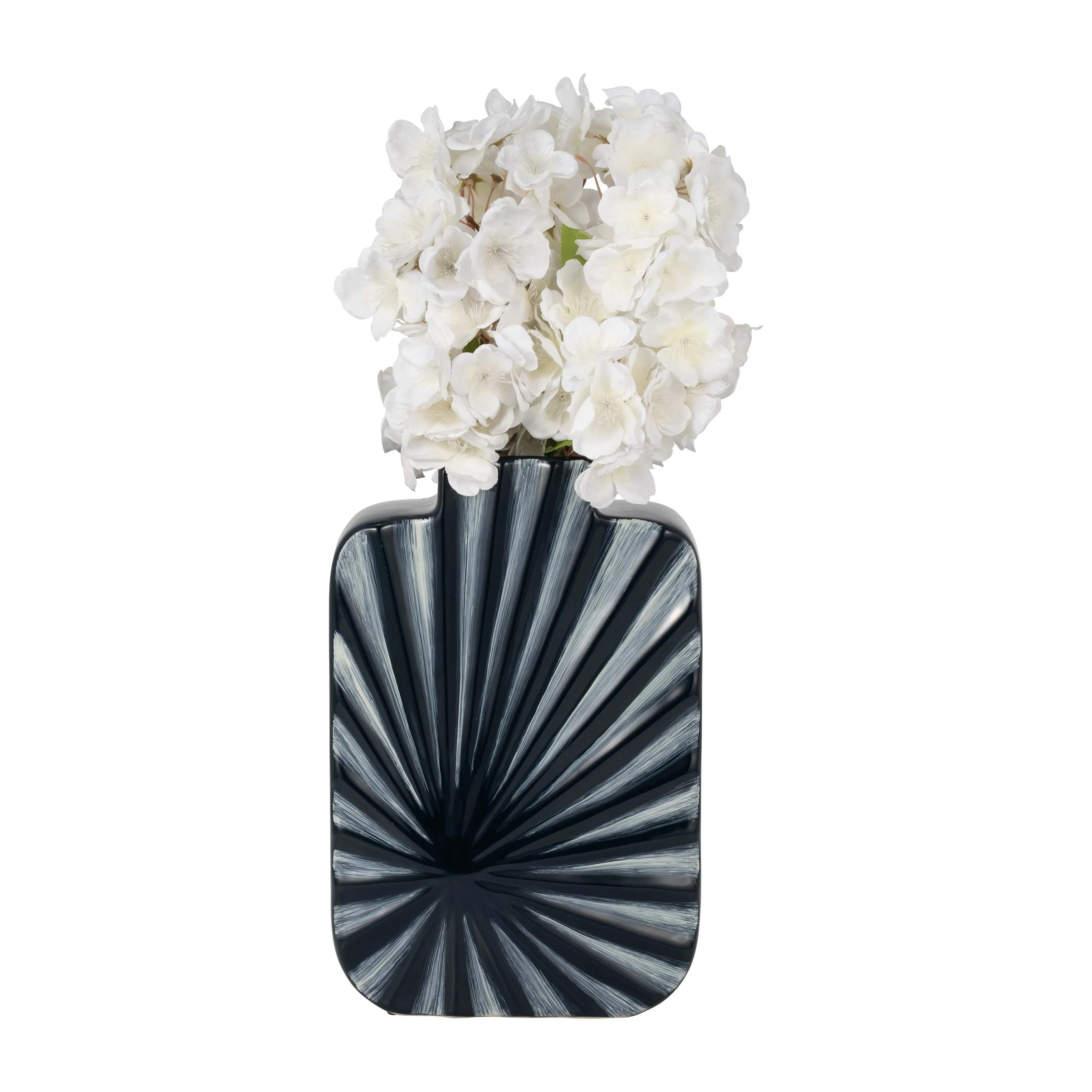 CER, 12"H TEXTURED VASE,  NVY BLUE/CREAM