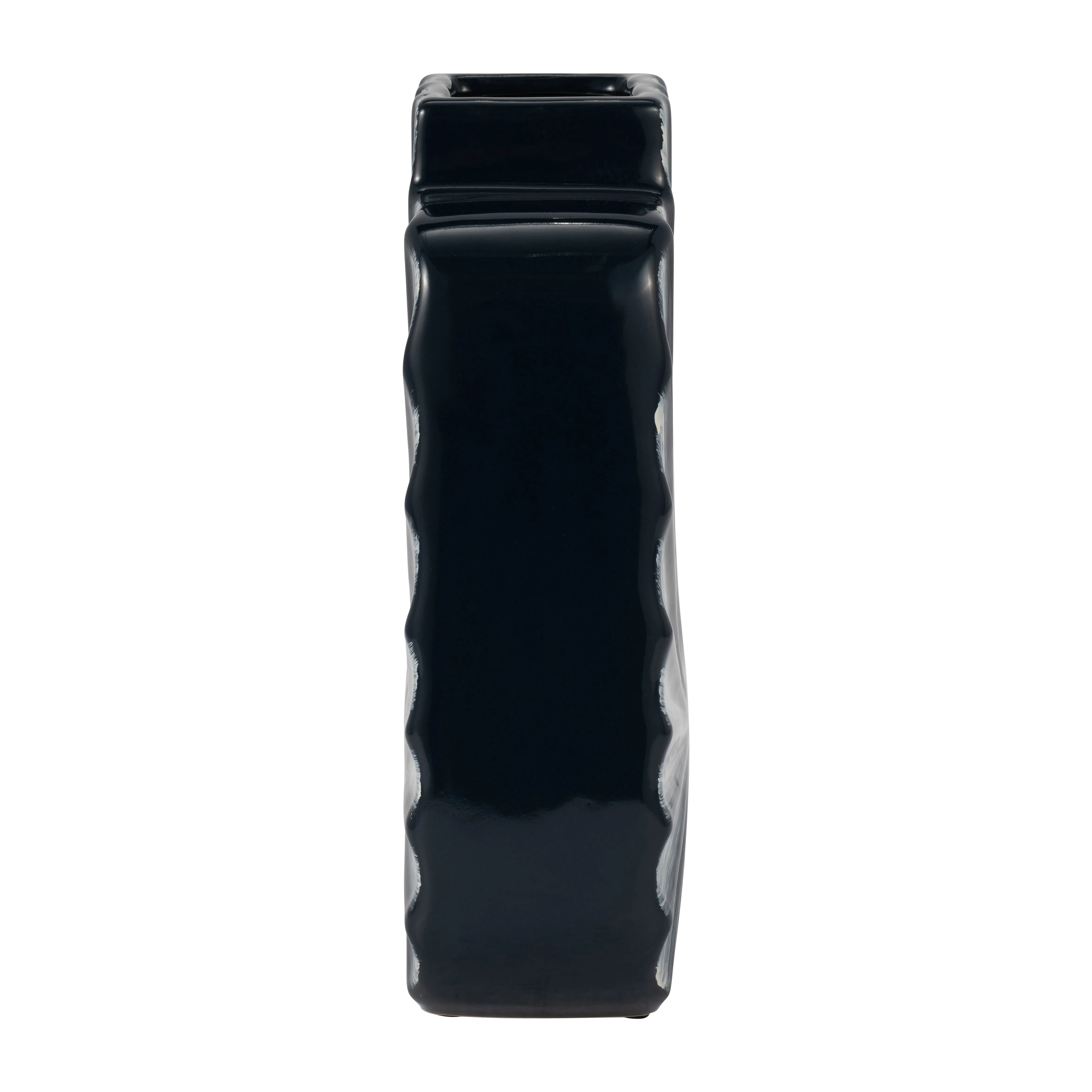 CER, 12"H TEXTURED VASE,  NVY BLUE/CREAM