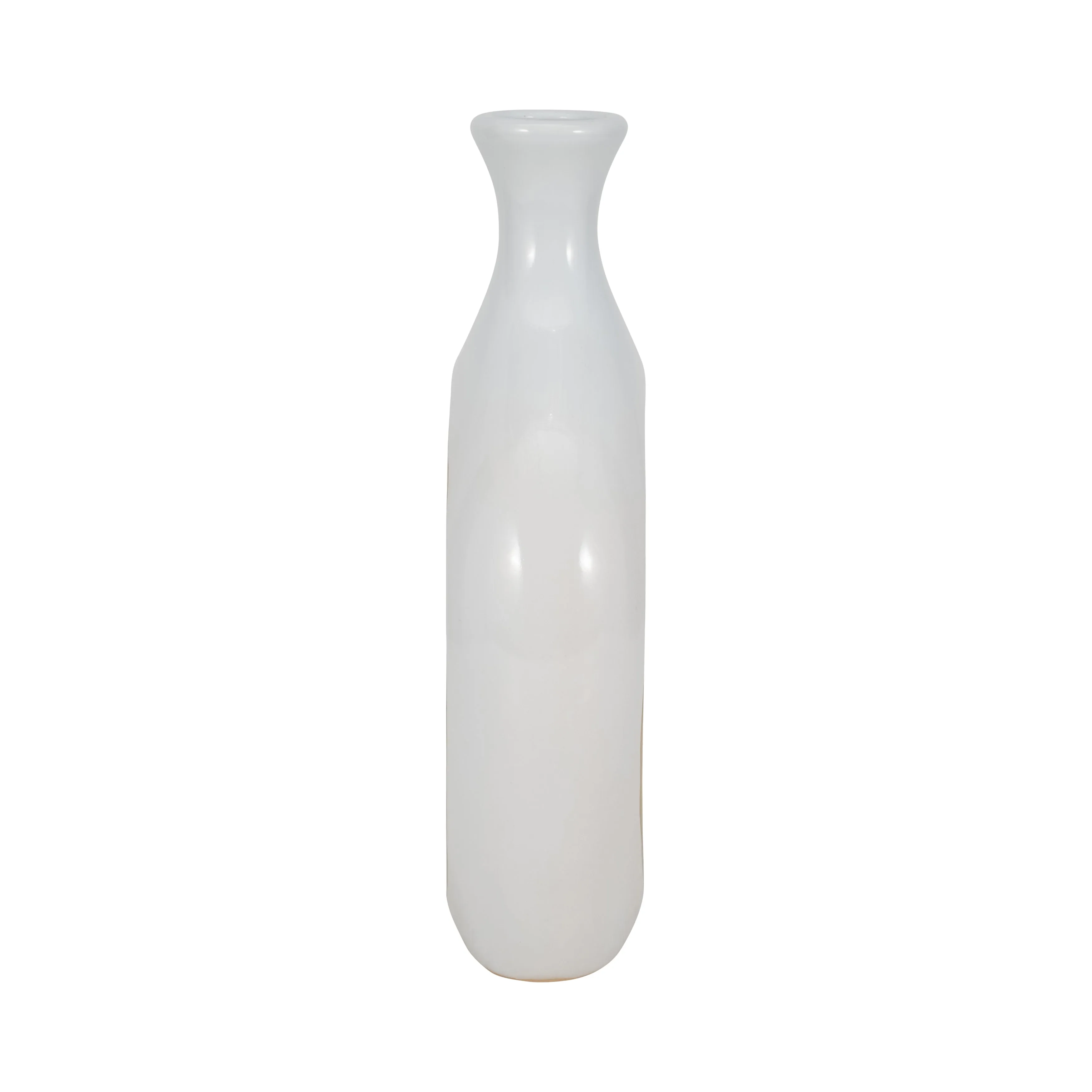 CER, 13"H 2-TONE SCRATCHED OVAL VASE, WHT/GLD