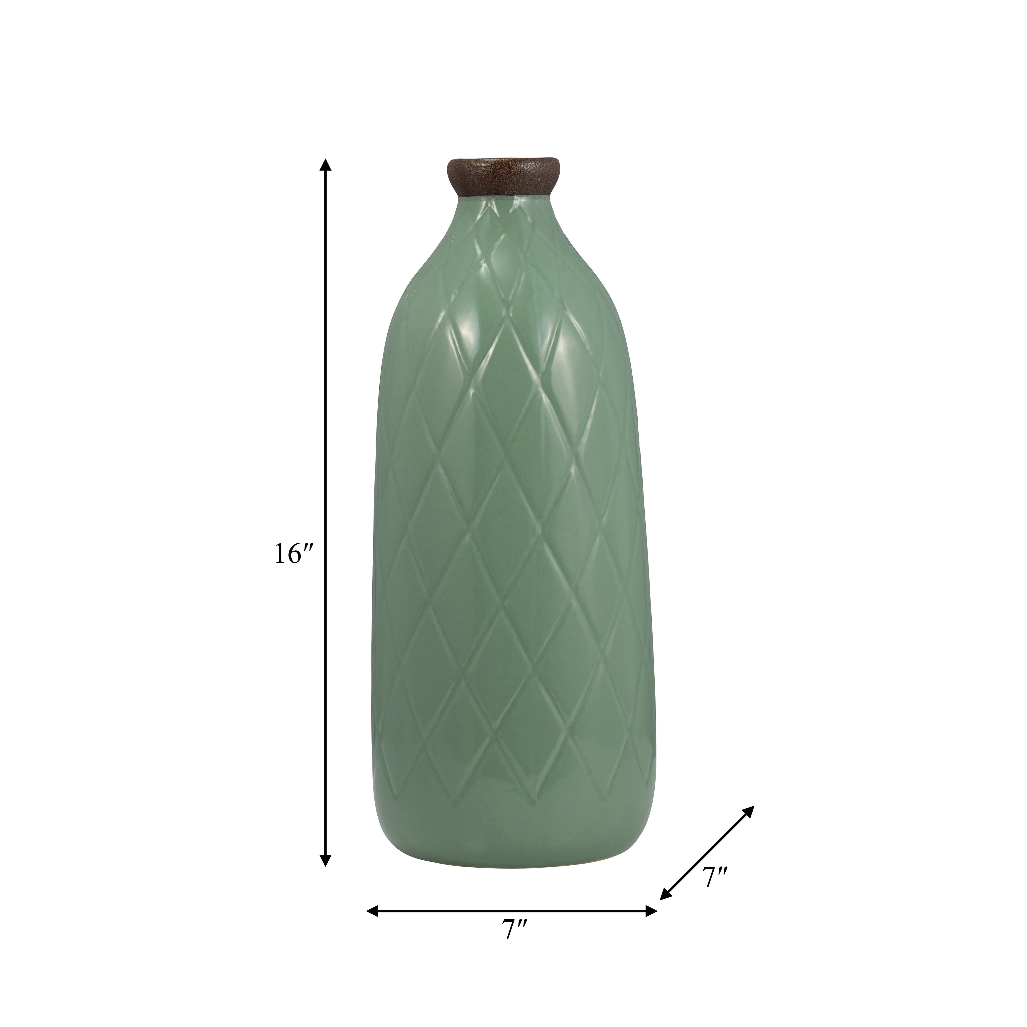 CER, 16" PLAID TEXTURED VASE, DARK SAGE