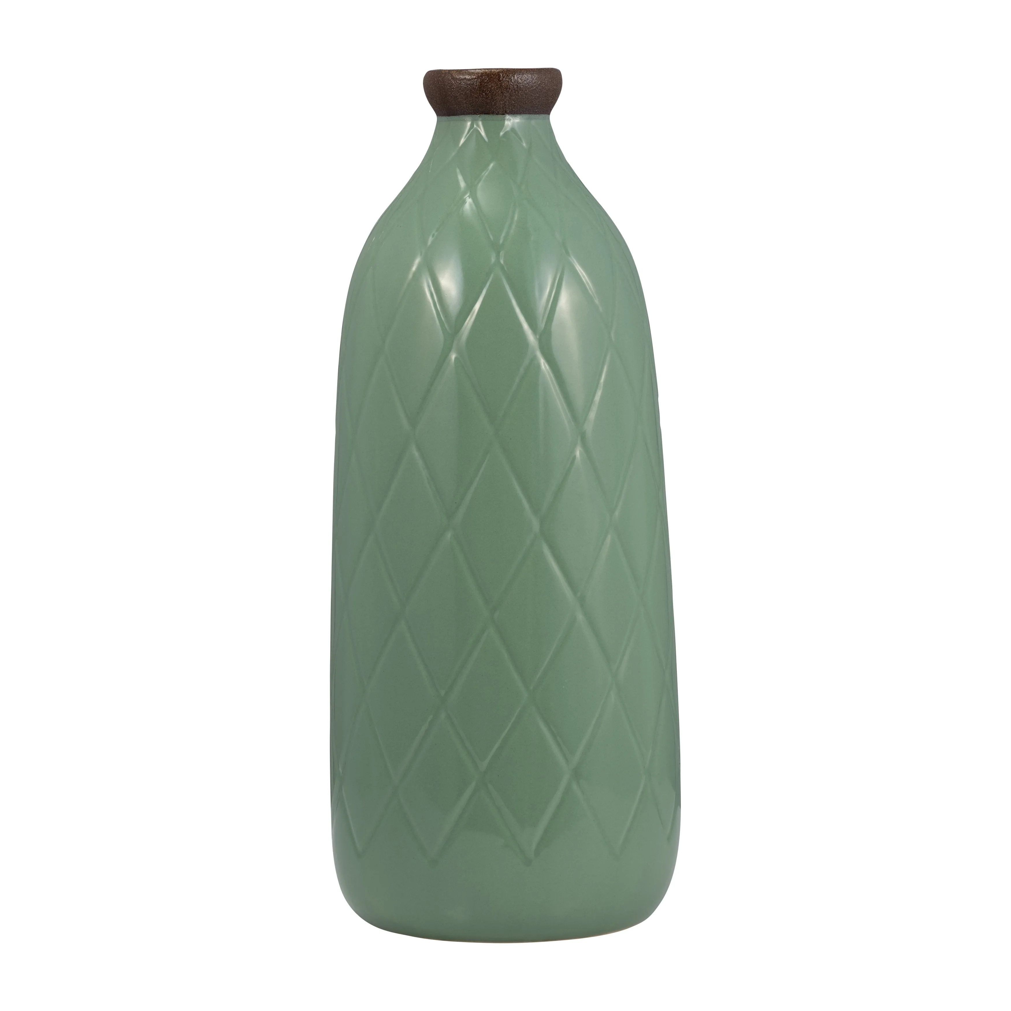 CER, 16" PLAID TEXTURED VASE, DARK SAGE