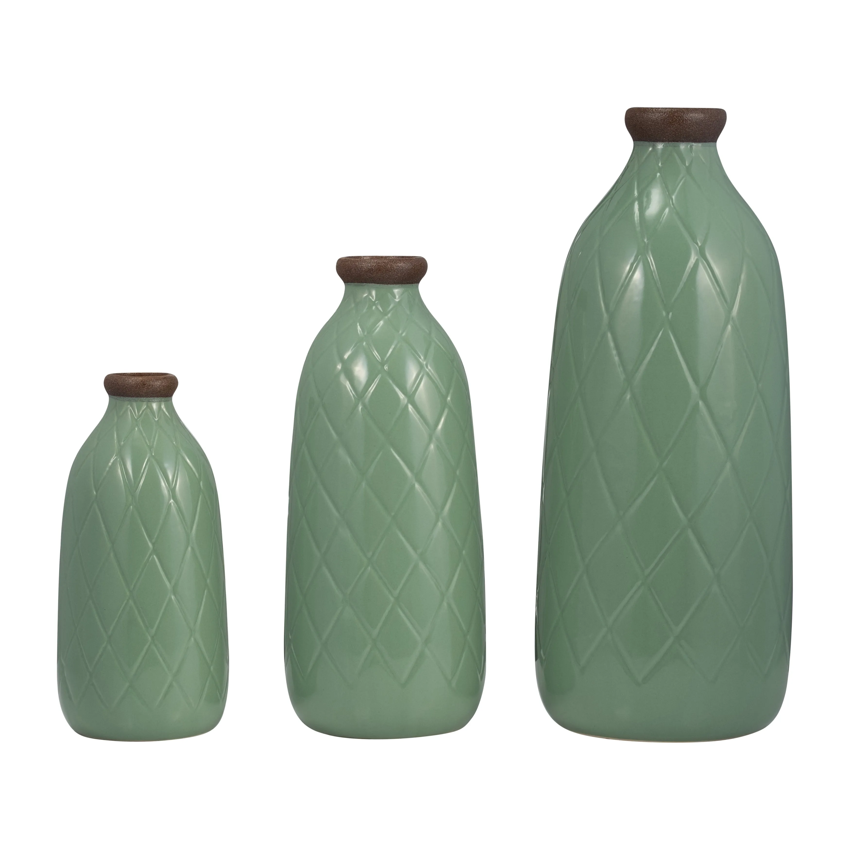 CER, 16" PLAID TEXTURED VASE, DARK SAGE
