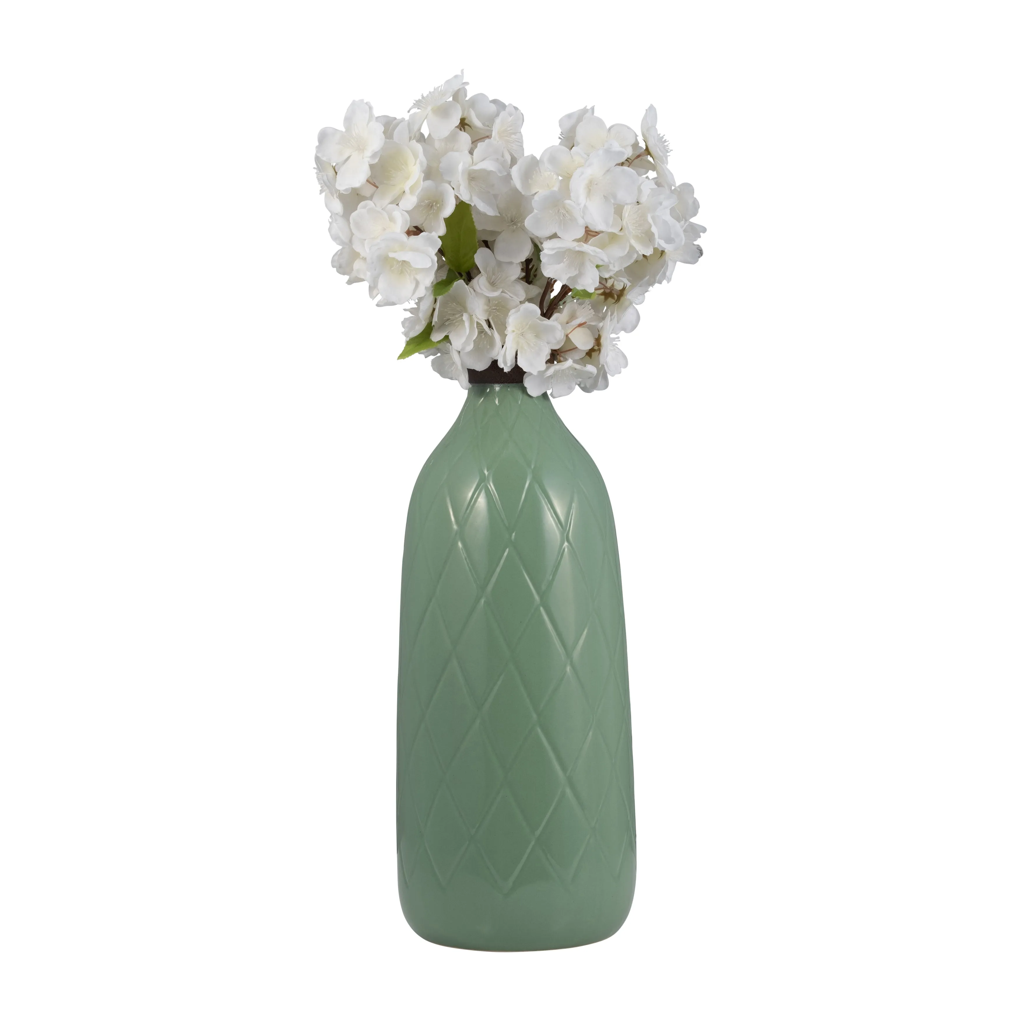 CER, 16" PLAID TEXTURED VASE, DARK SAGE