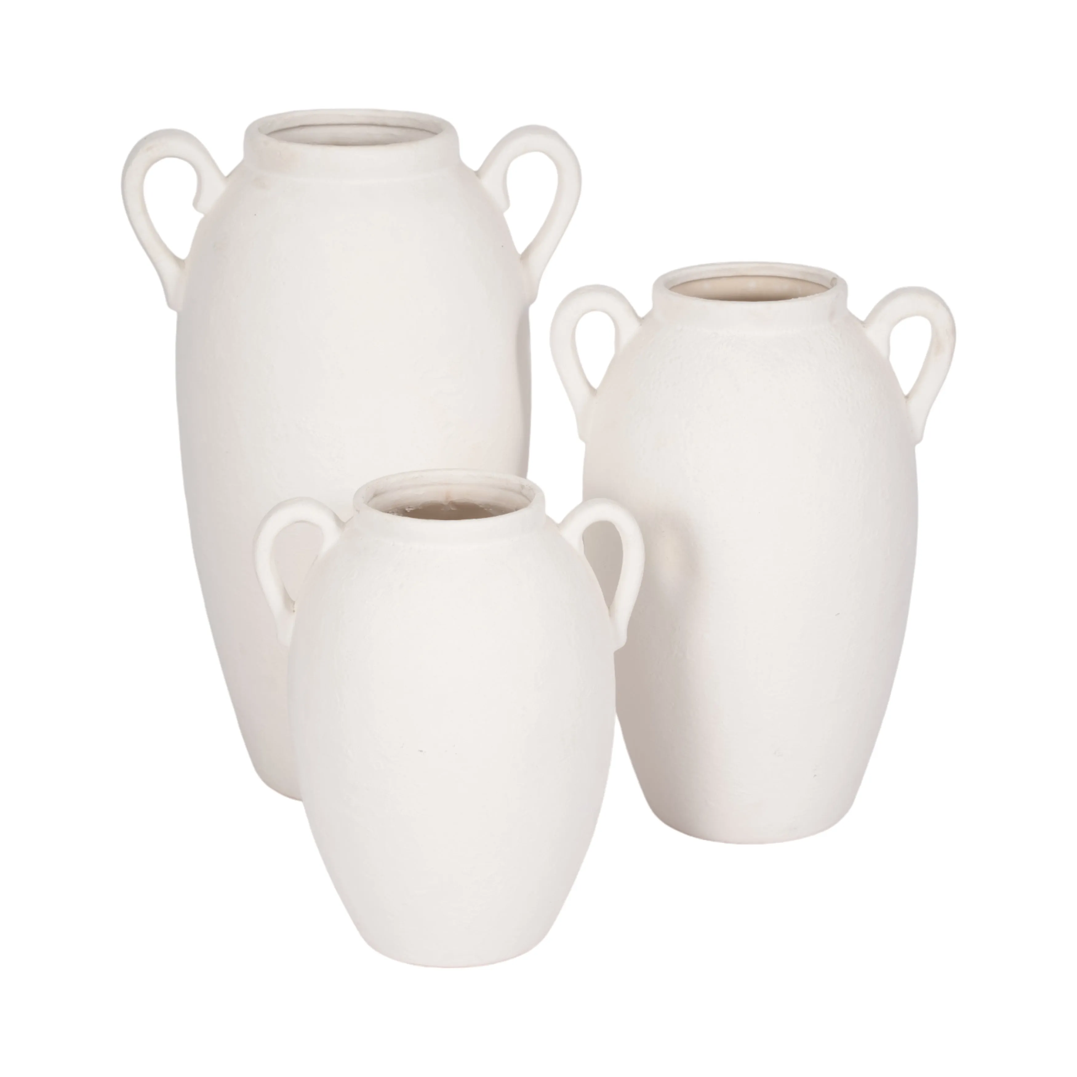 CER, 16" TEXTURED JUG W/ HANDLES, WHITE