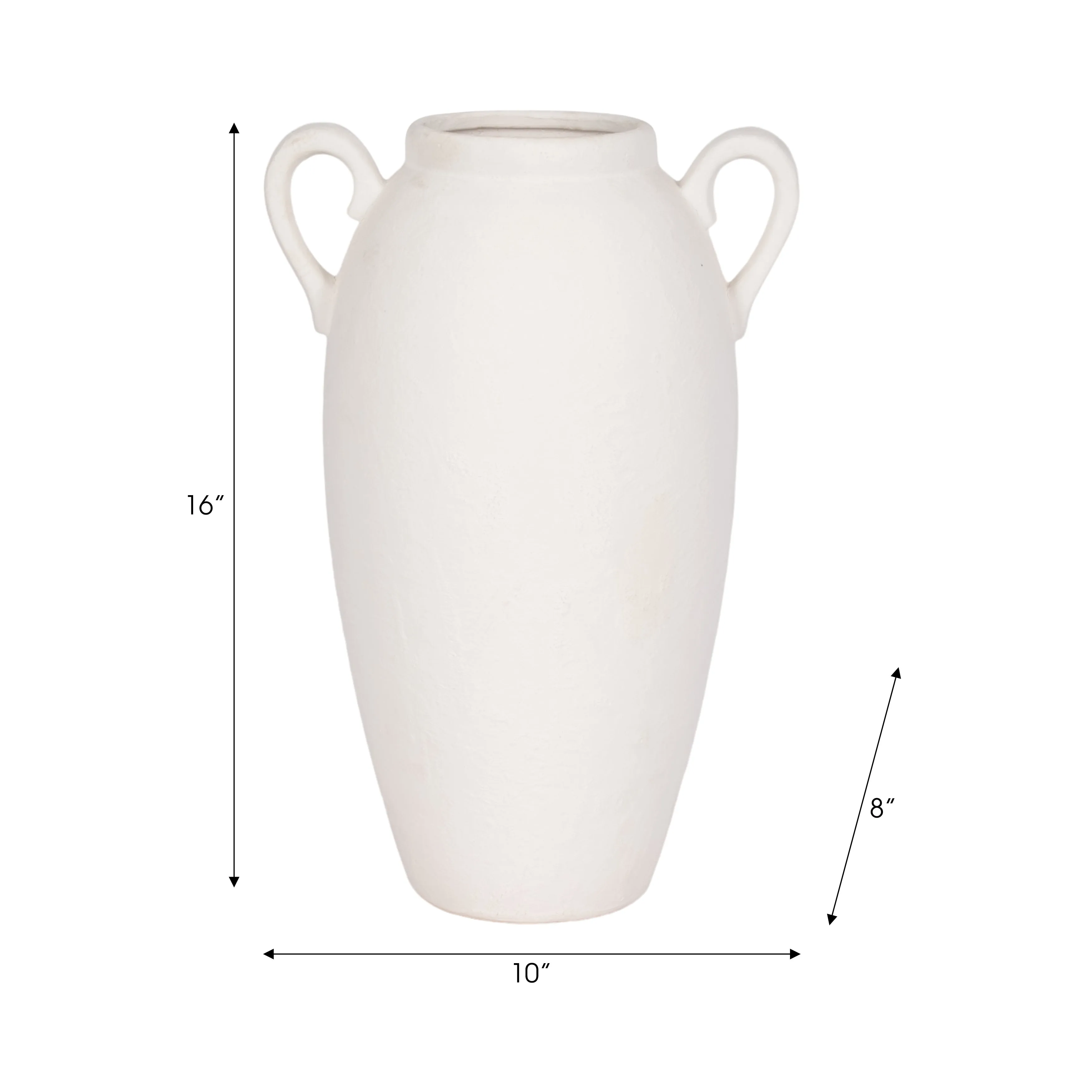 CER, 16" TEXTURED JUG W/ HANDLES, WHITE