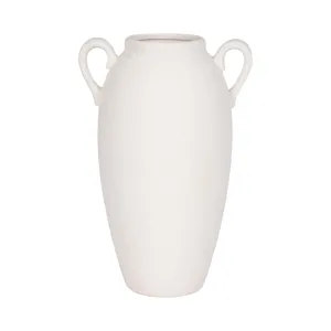 CER, 16" TEXTURED JUG W/ HANDLES, WHITE