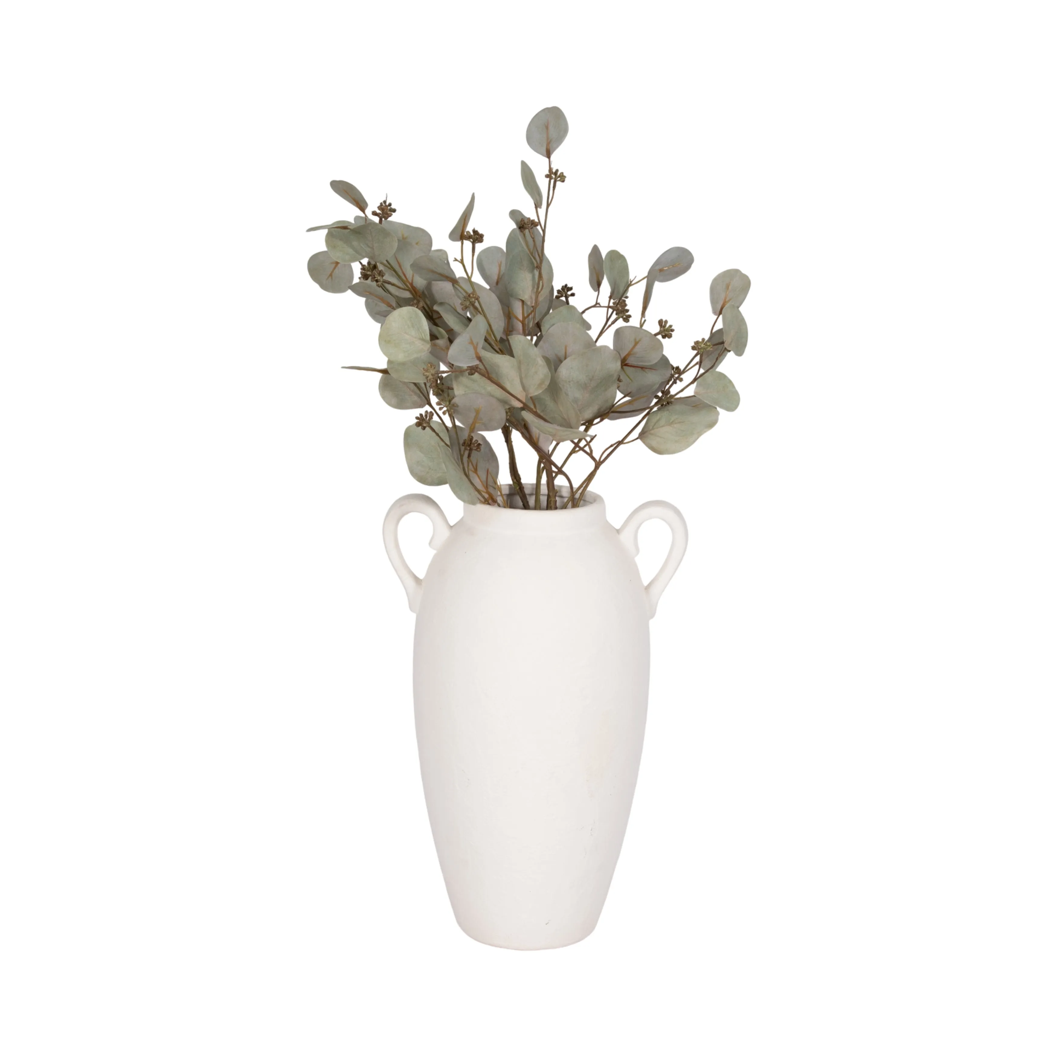 CER, 16" TEXTURED JUG W/ HANDLES, WHITE