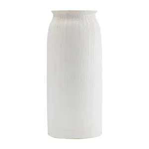 CER, 16"H RIDGED VASE, WHITE