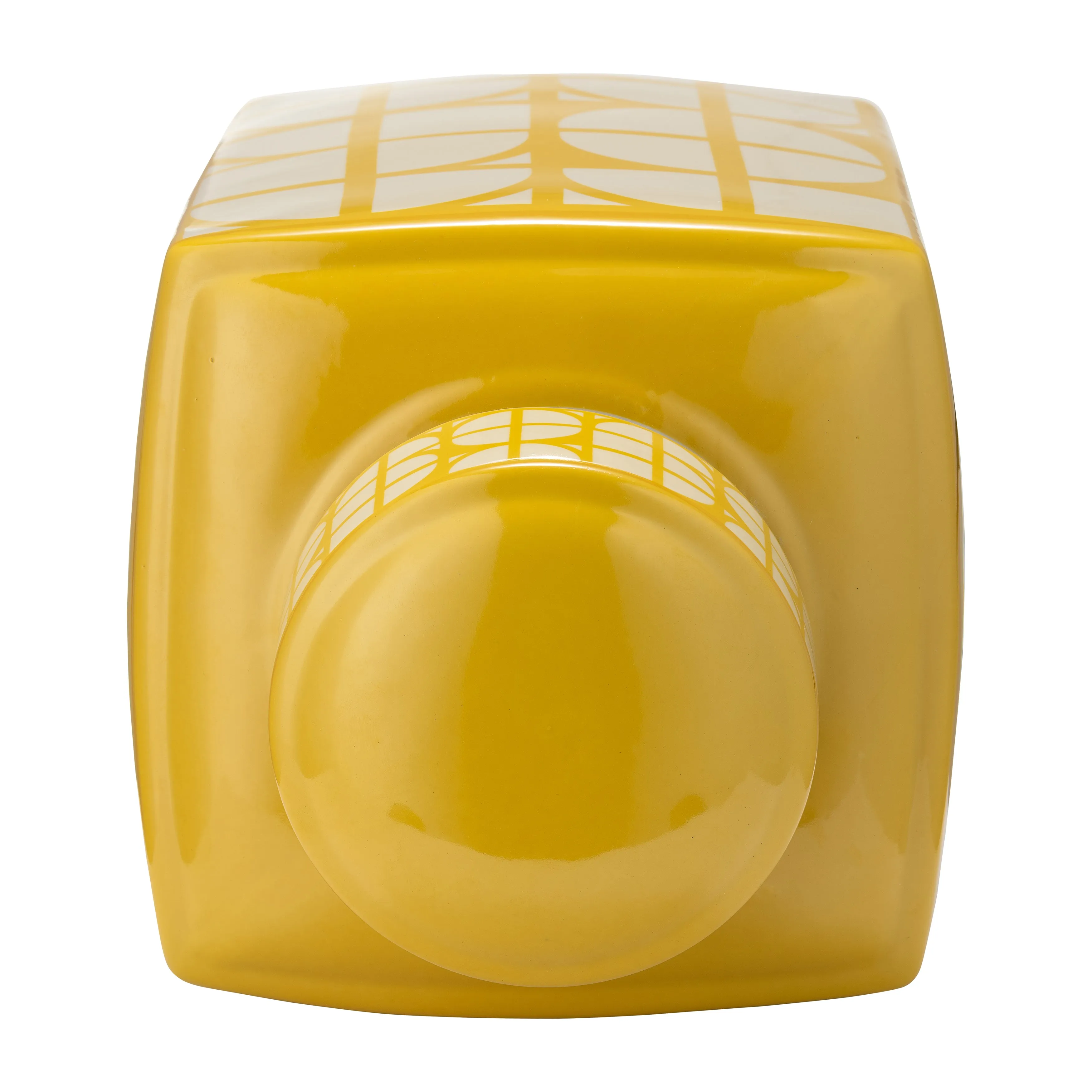 CER, 16"H SQUARE JAR W/ LID, YELLOW/COTTON