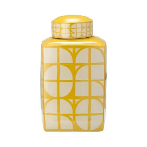 CER, 16"H SQUARE JAR W/ LID, YELLOW/COTTON