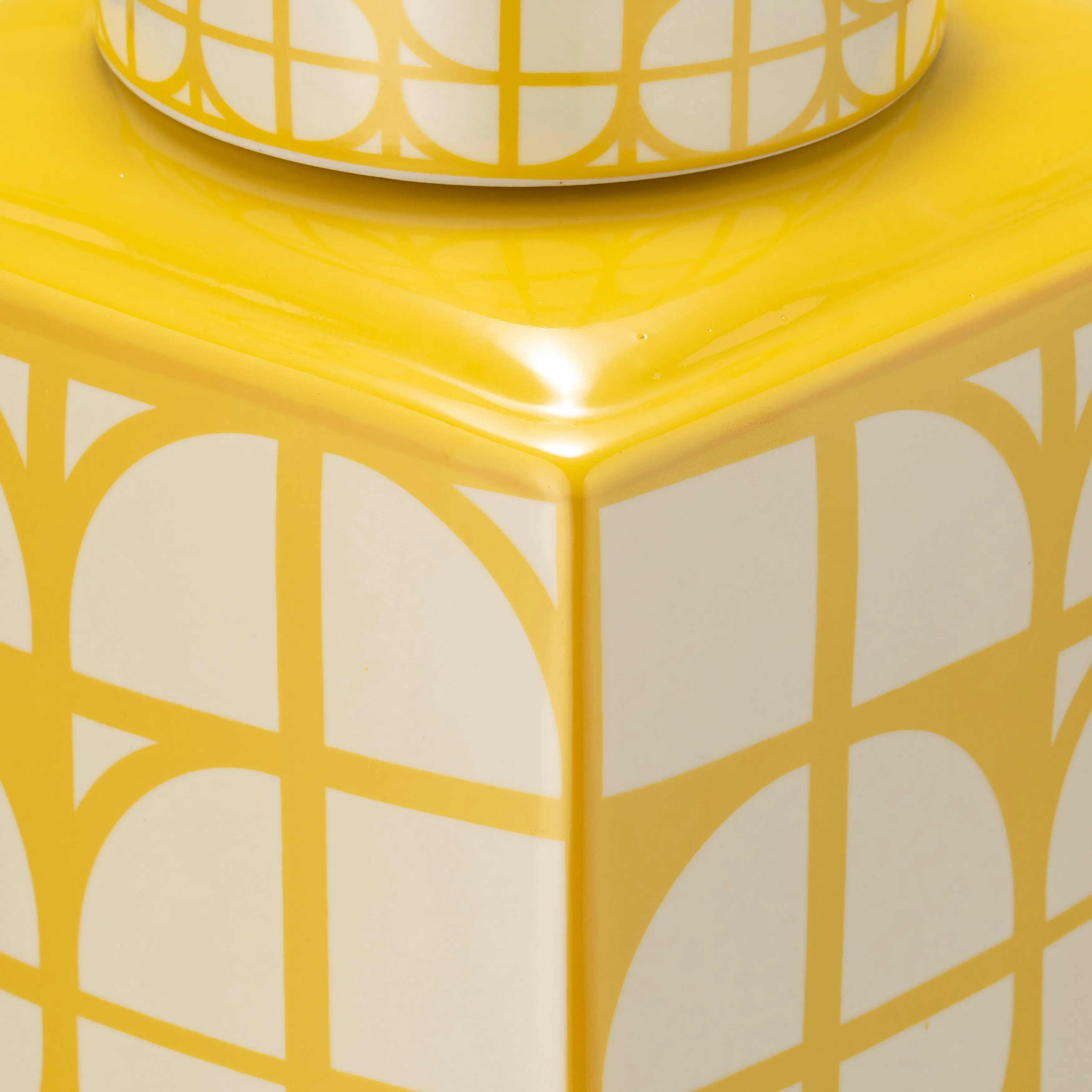 CER, 16"H SQUARE JAR W/ LID, YELLOW/COTTON