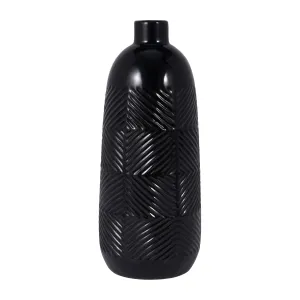 CER, 17" TEXTURED LINES VASE, BLACK
