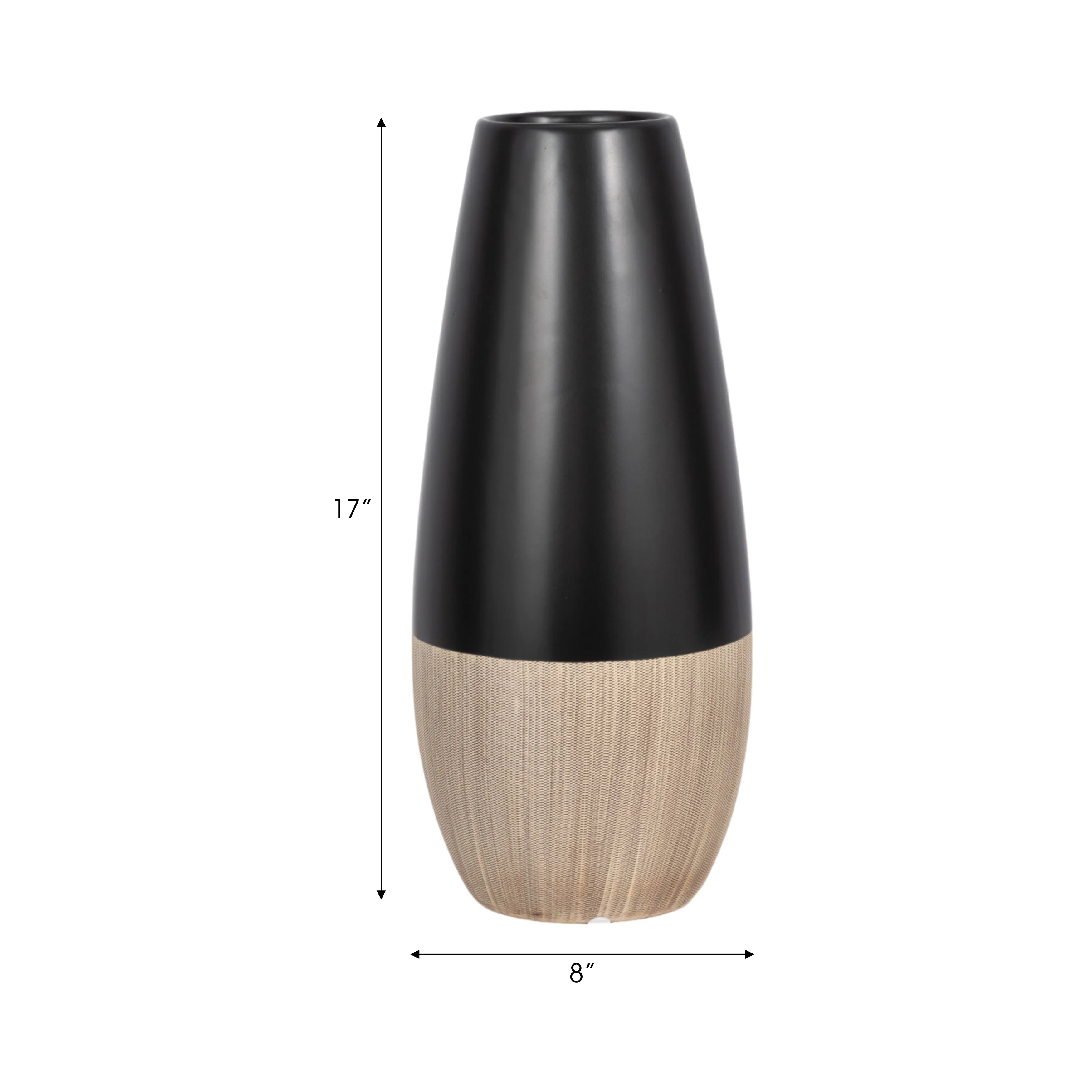 CER, 17"H 2-TONE VASE, CREME/BLACK