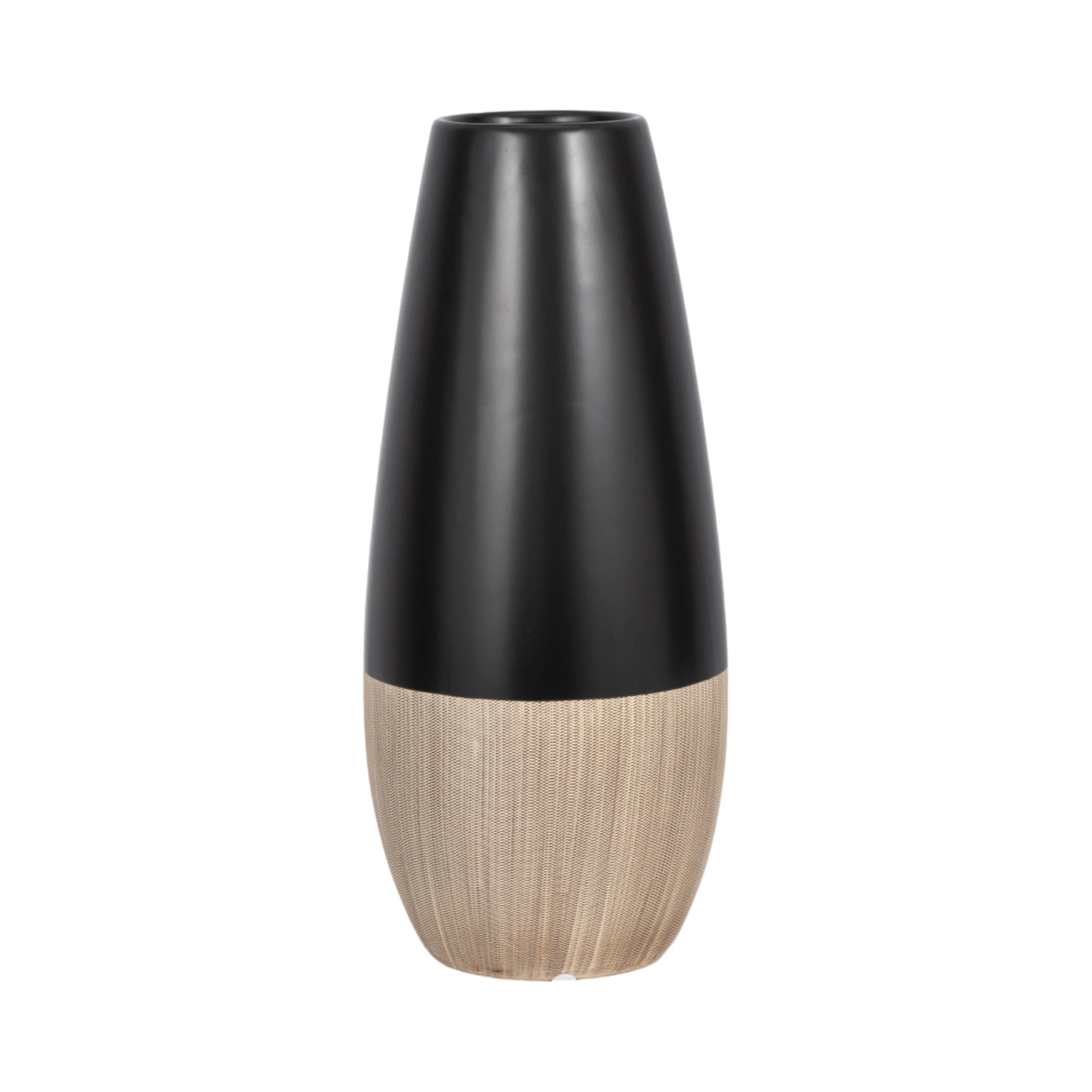 CER, 17"H 2-TONE VASE, CREME/BLACK