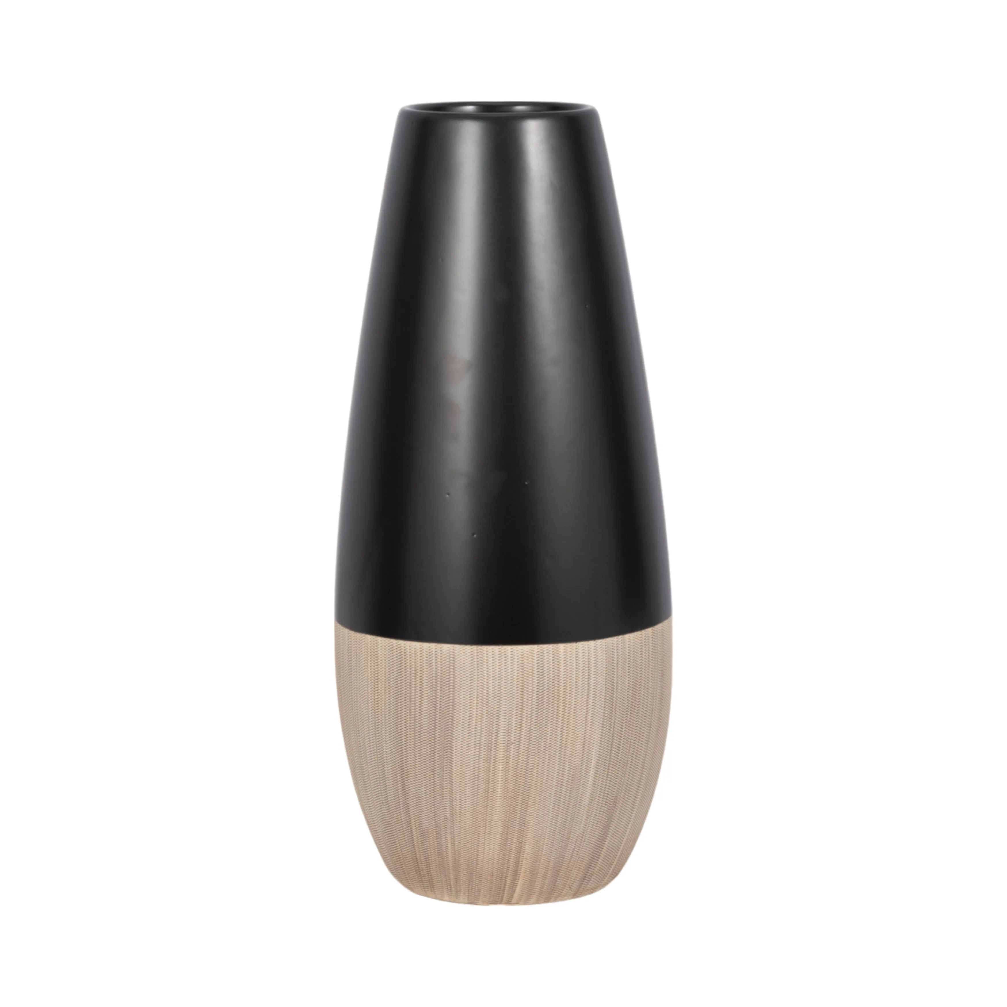 CER, 17"H 2-TONE VASE, CREME/BLACK
