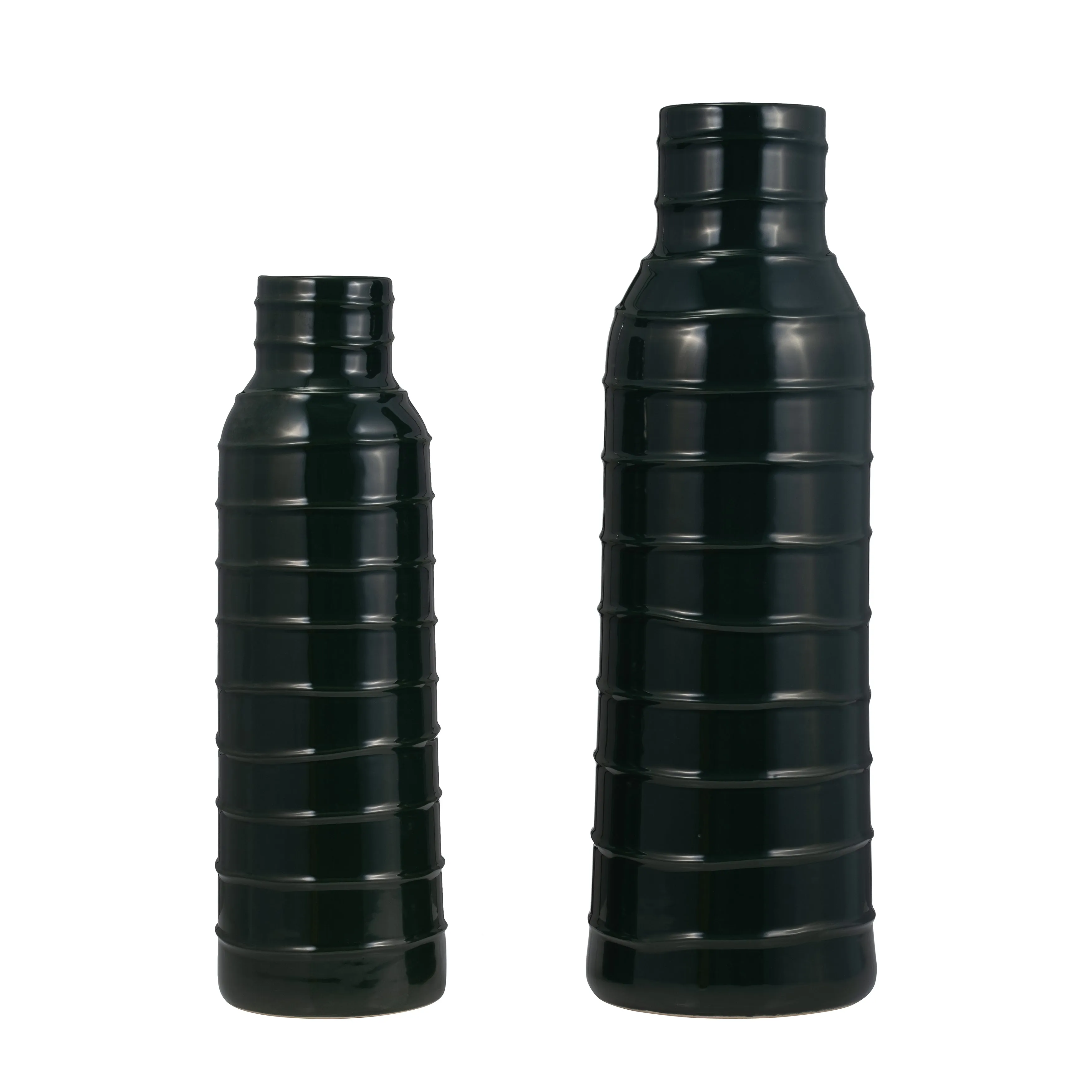 CER, 17"H TRIBAL VASE, FOREST GREEN