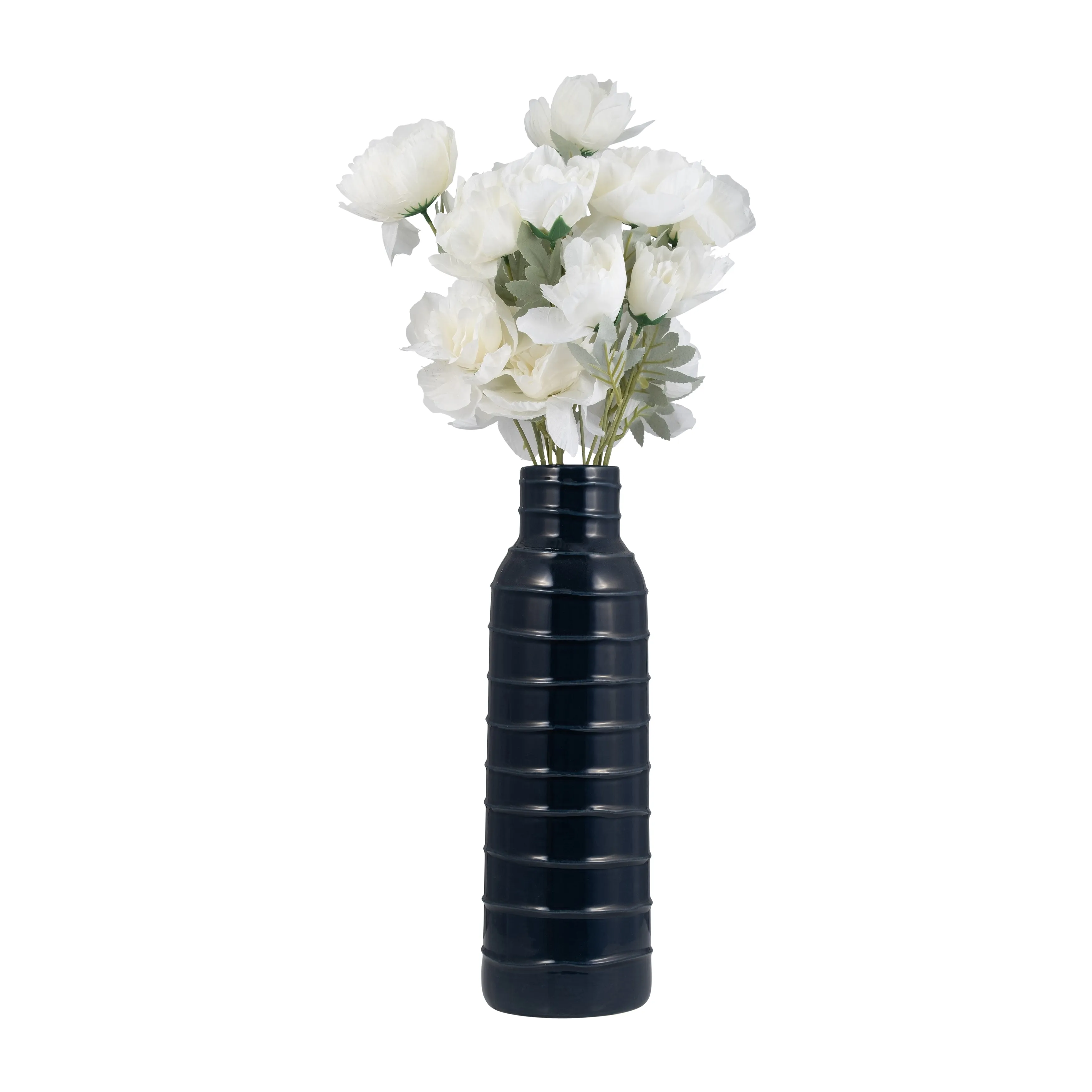 CER, 17"H TRIBAL VASE, NAVY BLUE
