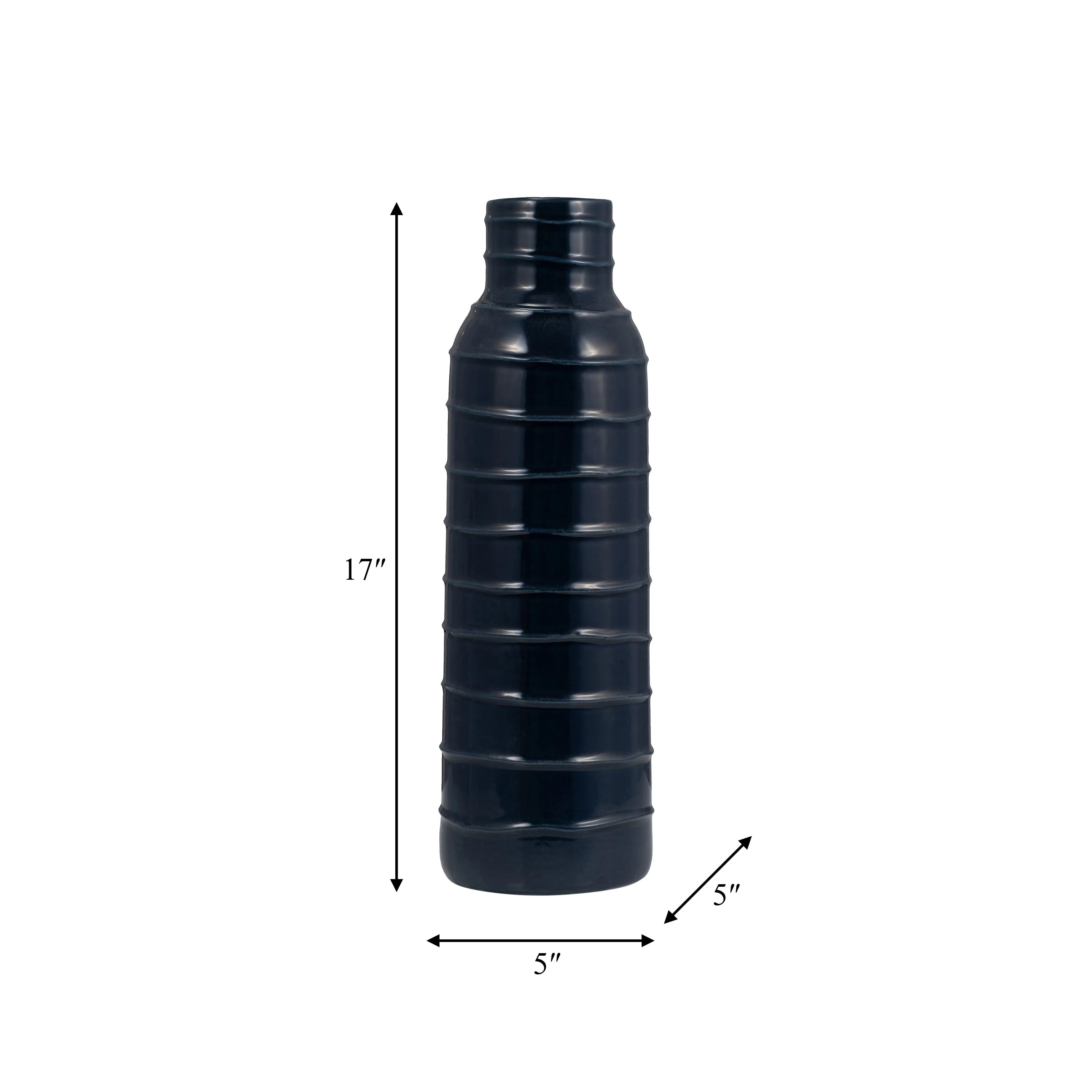 CER, 17"H TRIBAL VASE, NAVY BLUE