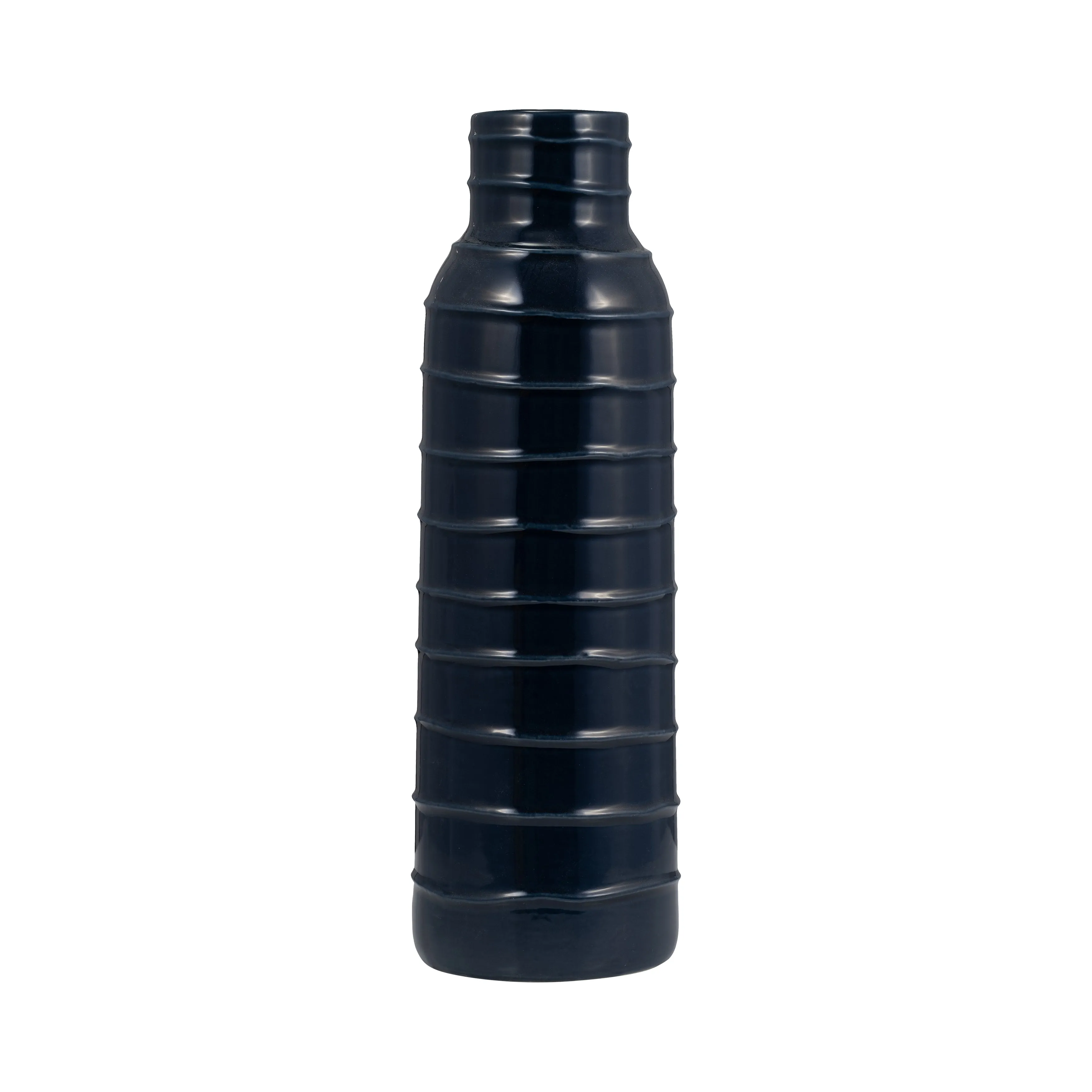 CER, 17"H TRIBAL VASE, NAVY BLUE