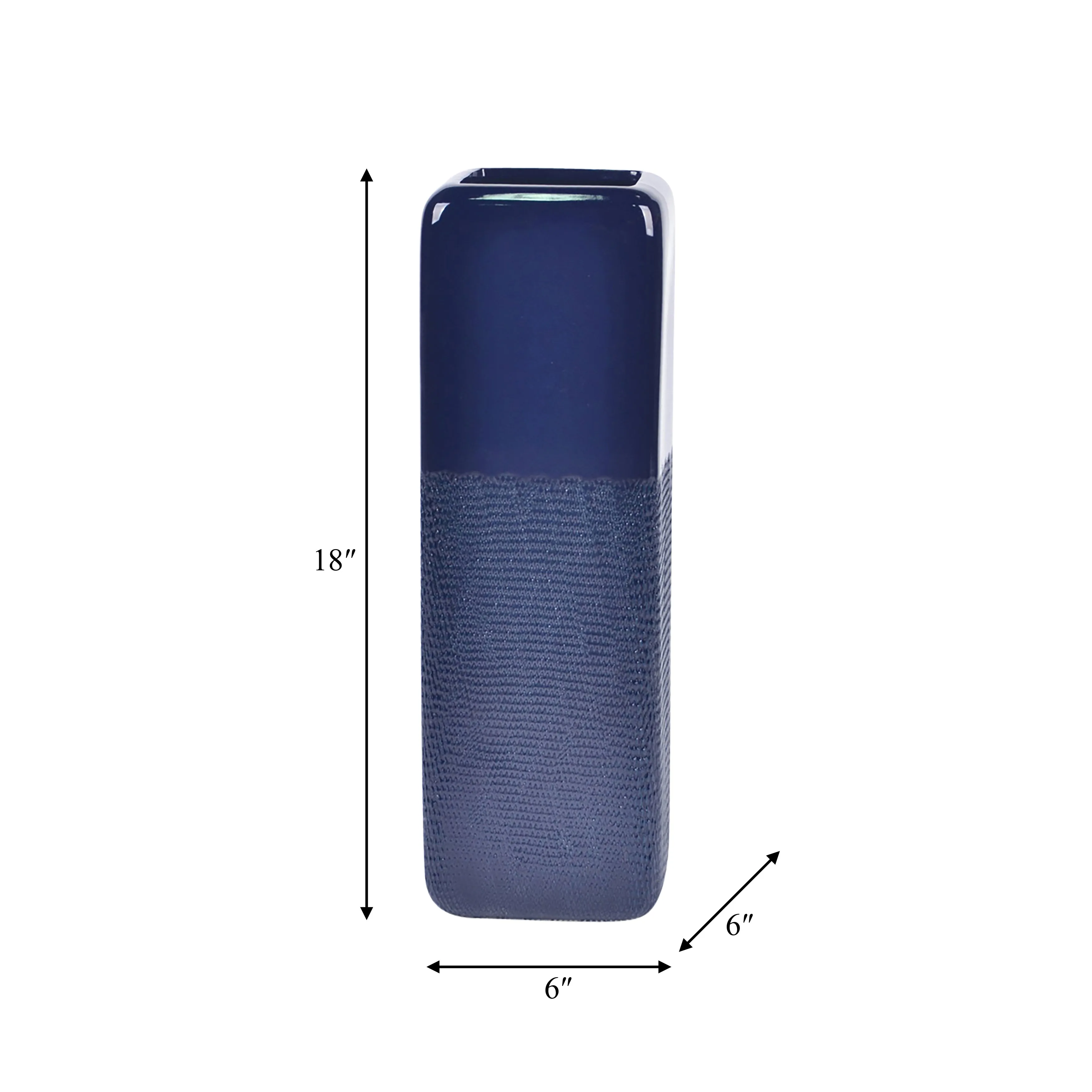 CER, 18" SQUARED GROOVED VASE, NAVY BLUE