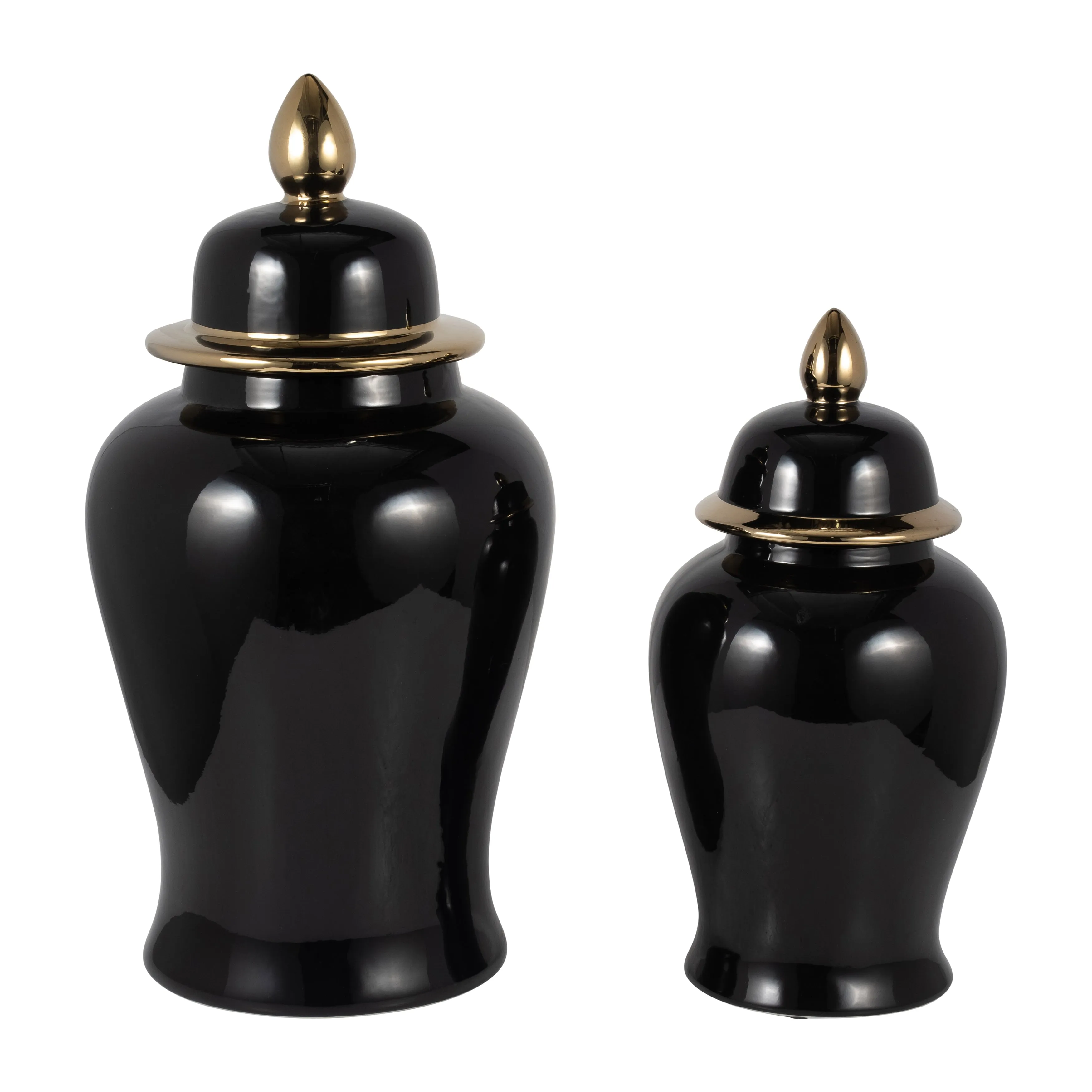 CER, 18" TEMPLE JAR, BLACK/GOLD