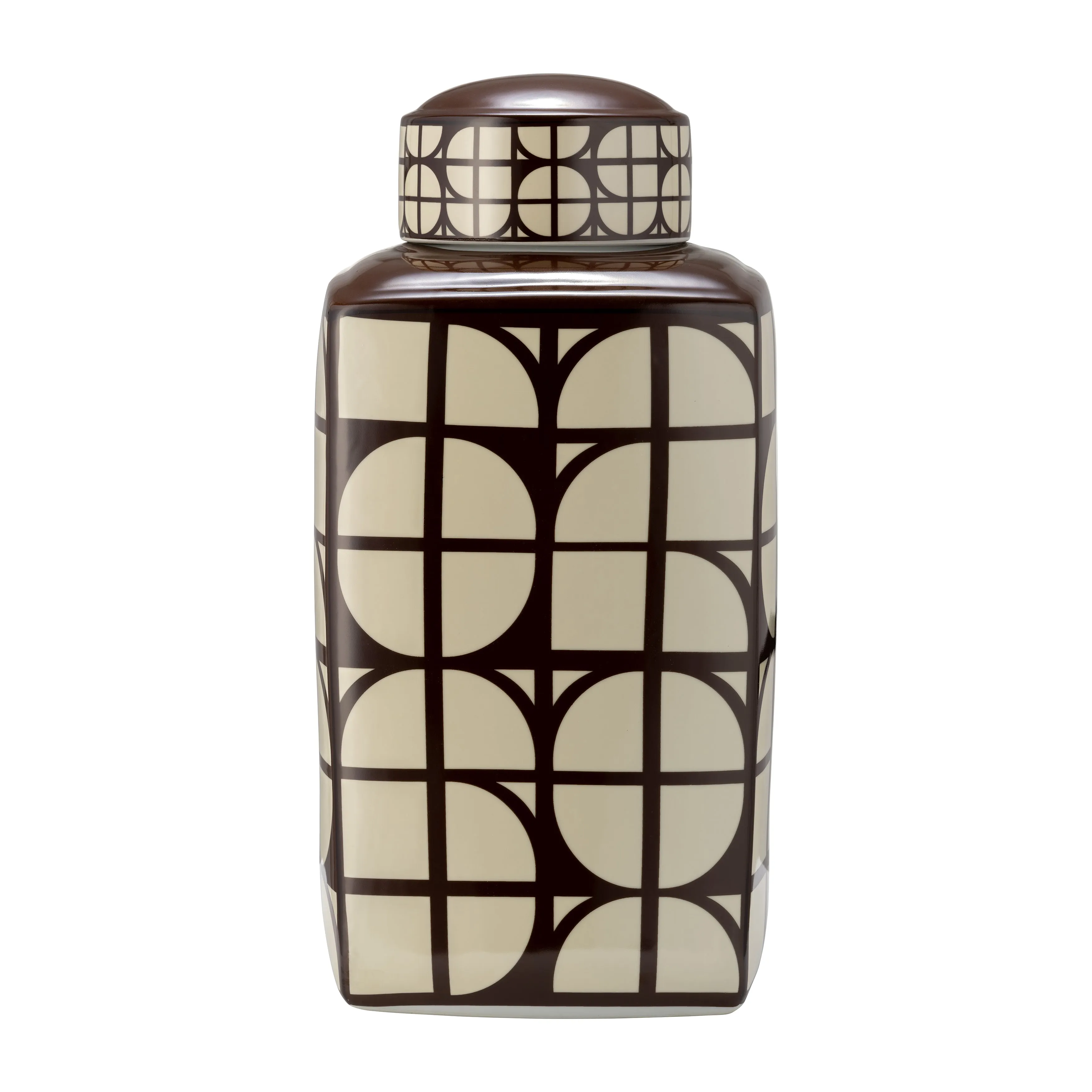 CER, 18"H SQUARE JAR W/ LID, JAVA/COTTON