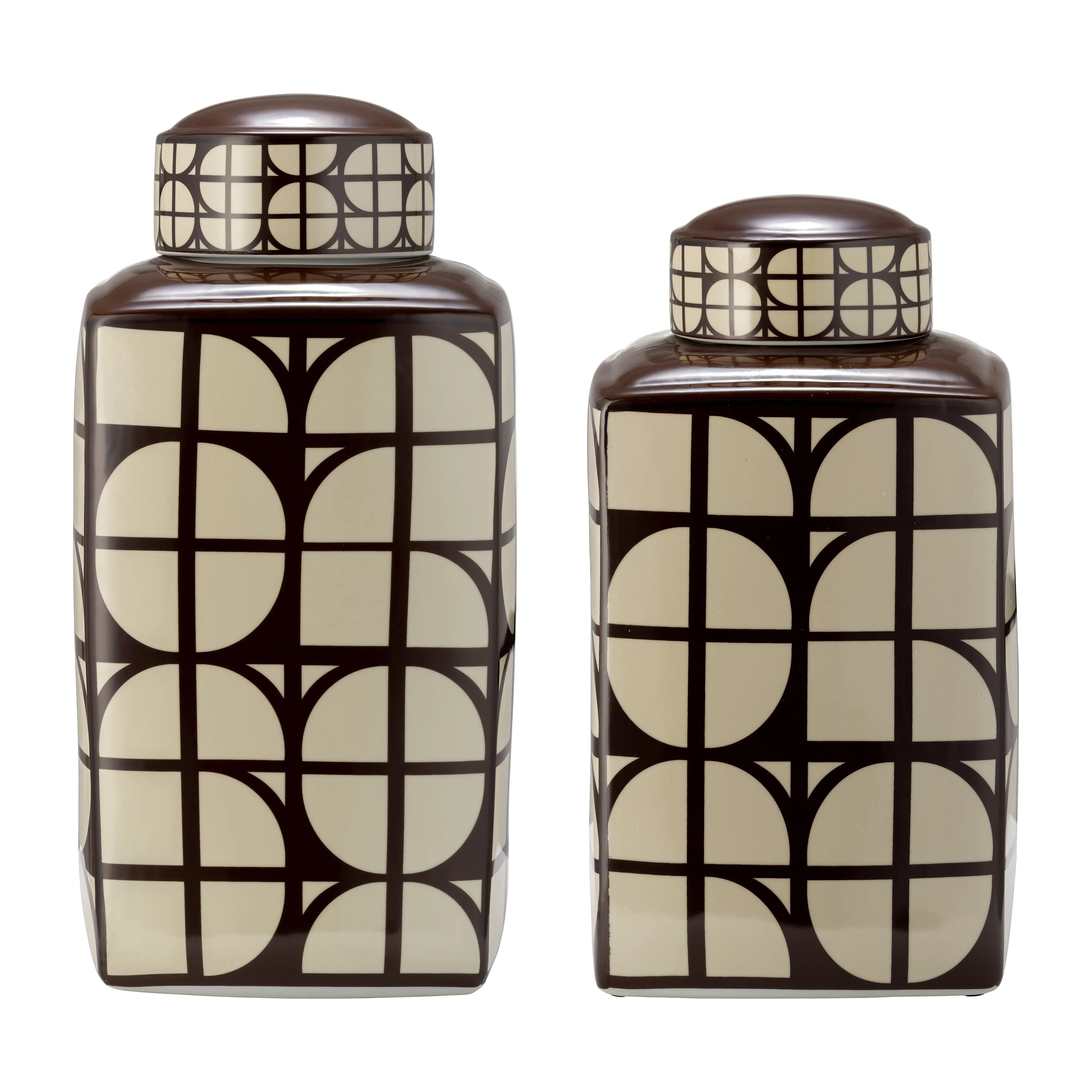 CER, 18"H SQUARE JAR W/ LID, JAVA/COTTON